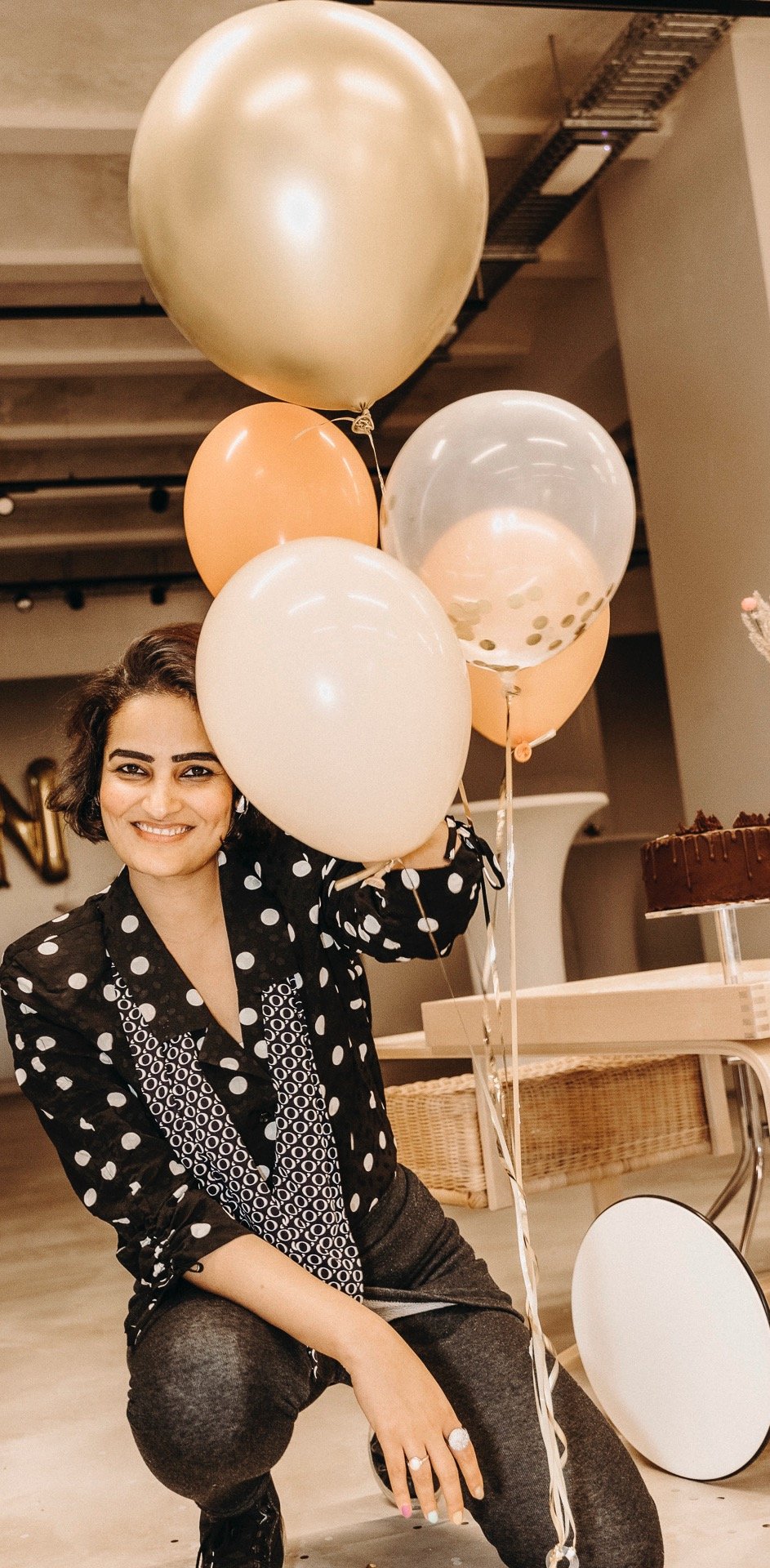Nistha Trehun with balloons at a company party planned and hosted by Kitty Party in Berlin