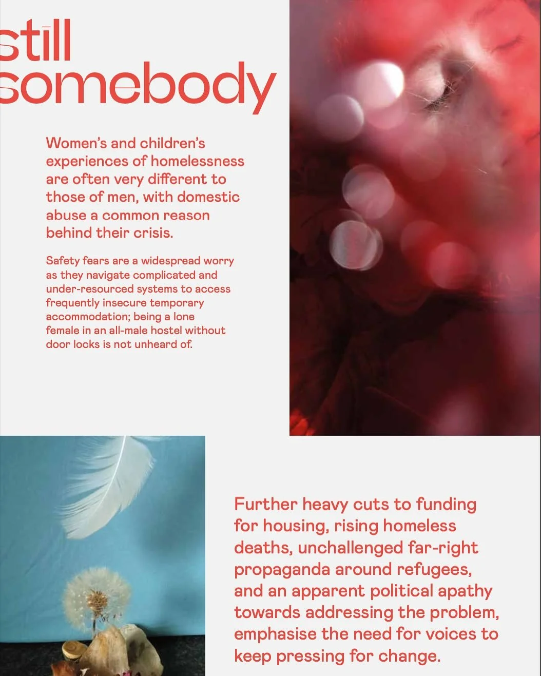 I&rsquo;m enormously proud to invite you to Still Somebody, an exhibition of photographic work by women experiencing homelessness. Along with Cormac McArt from Westcourt Centre I worked with a group of women through a series of workshops to help them