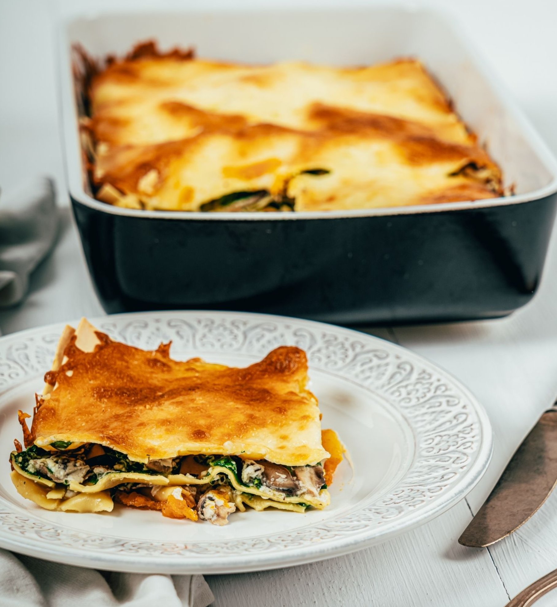 WHITE LASAGNA WITH ROASTED BUTTERNUT SQUASH &amp; SPINACH