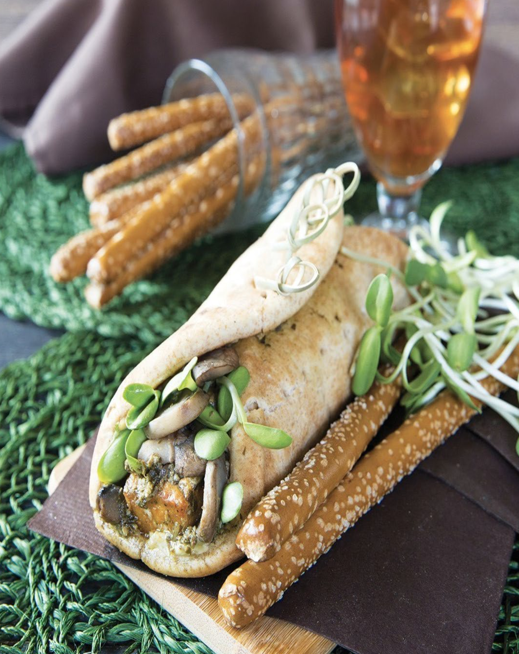 PESTO AND CRISPY TOFU FLATBREAD SANDWICH