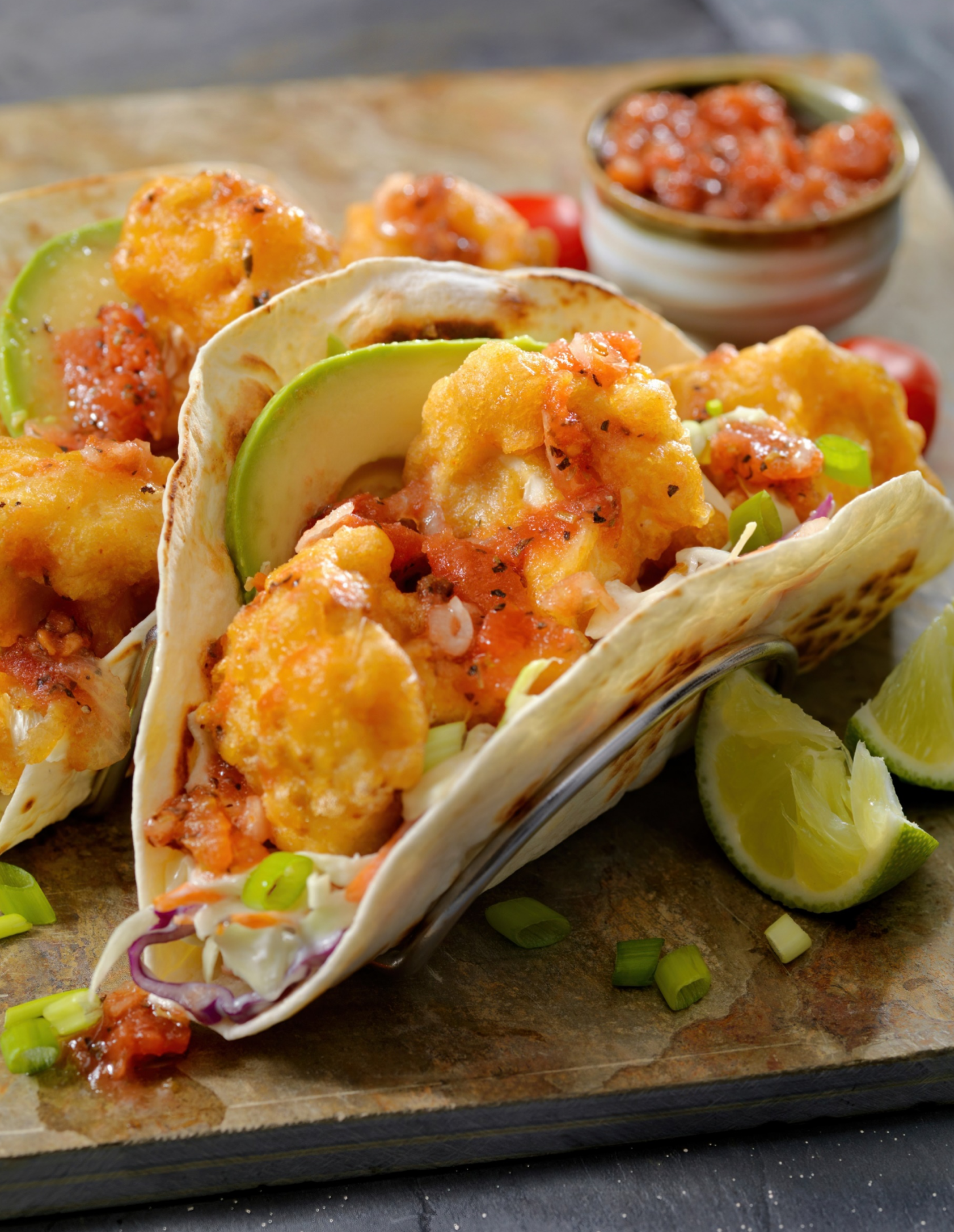 TEMPEH TACOS WITH BREADED AND BAKED CAULIFLOWER
