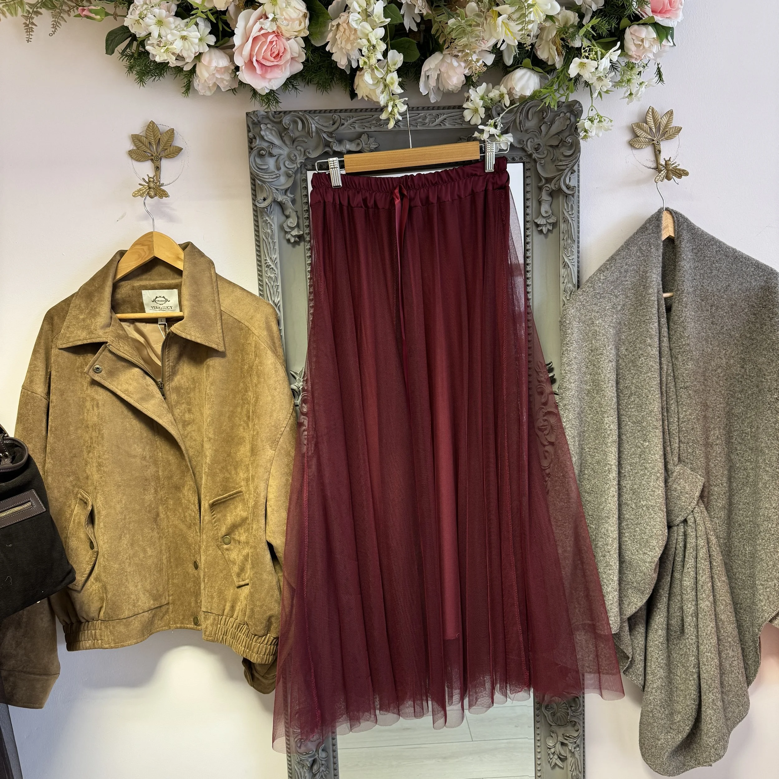 Jasmin Burgundy Tulle Skirt with Lining