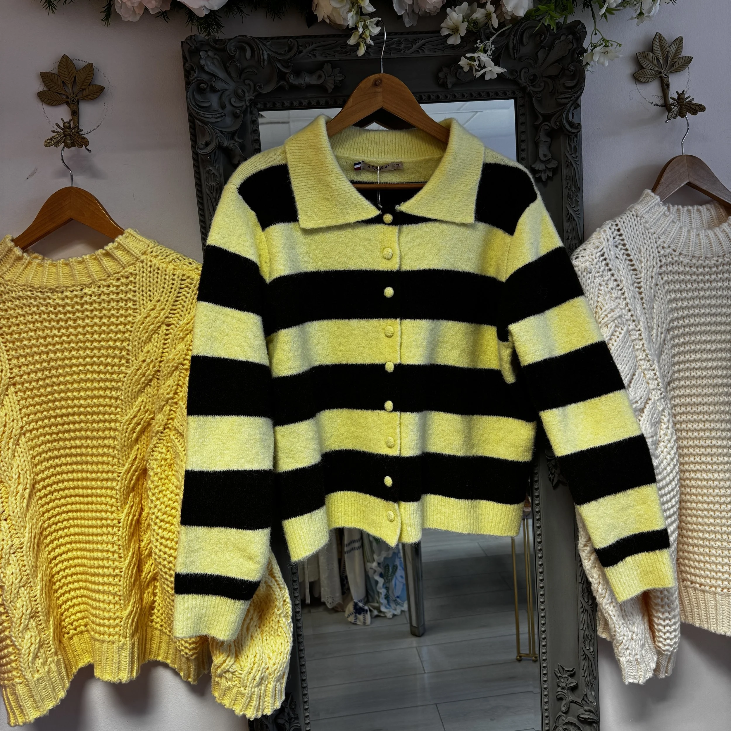 Joanie Lemon & Chocolate Striped Button Jumper/Cardigan