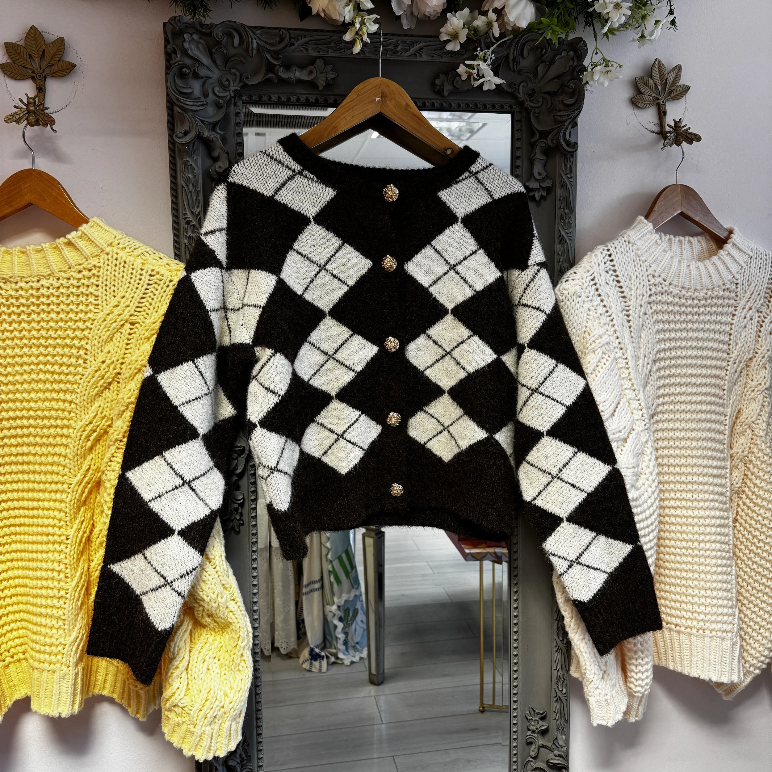 Carrie Brown & Cream Argyle Wool Mix Cardigan