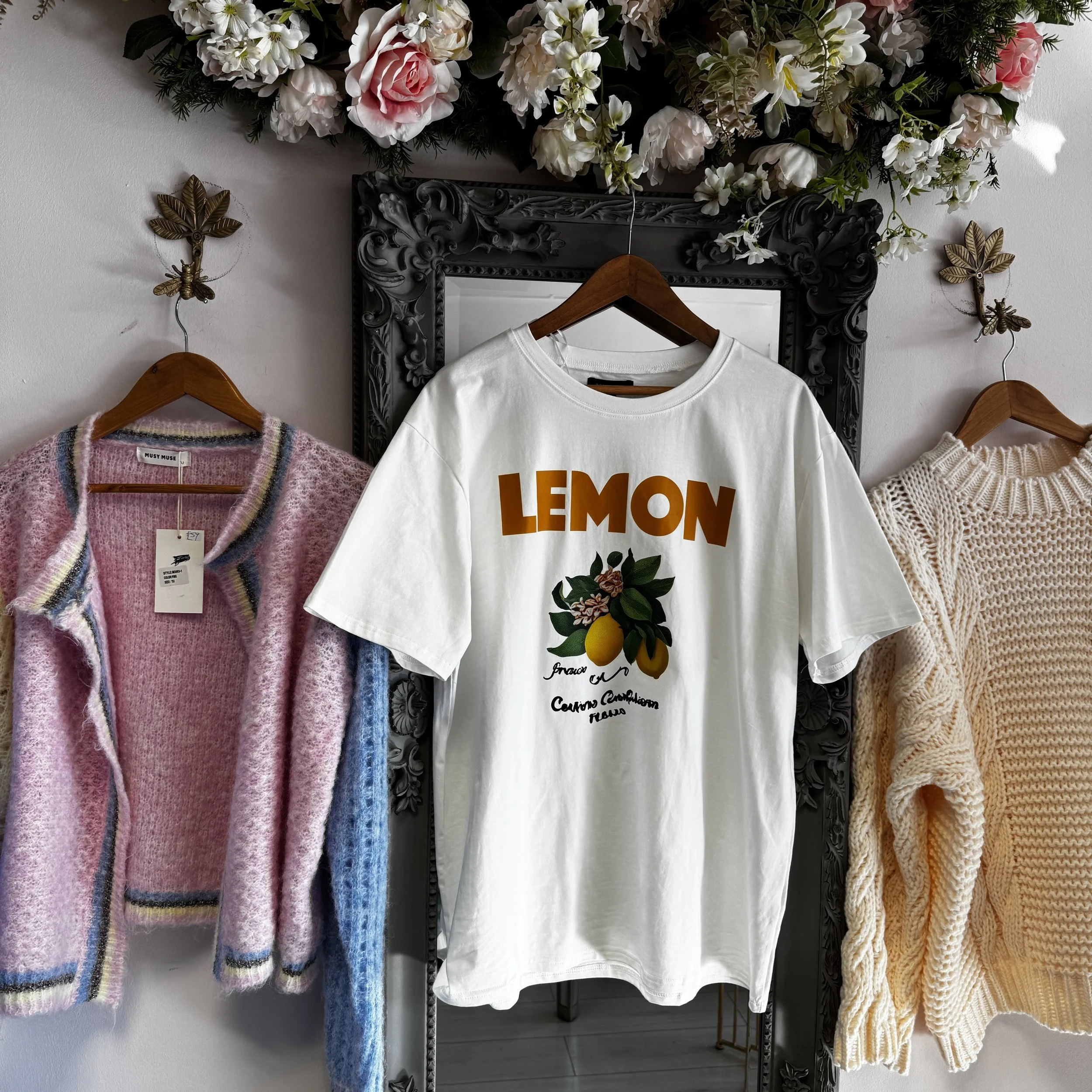 Violet Cream Lemon Oversized Cotton T-Shirt