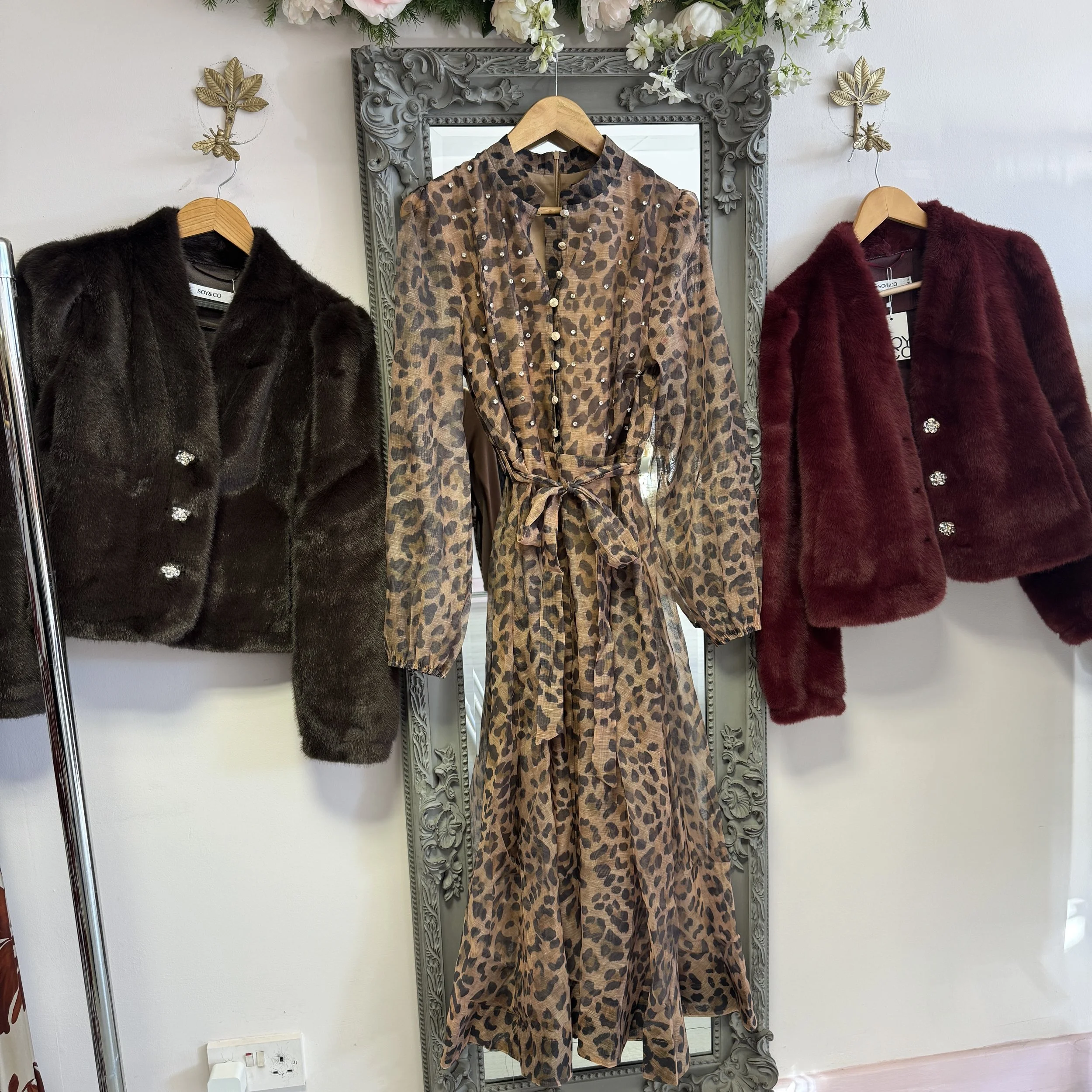 Jenny Brown Leopard Print Jewelled Maxi Dress