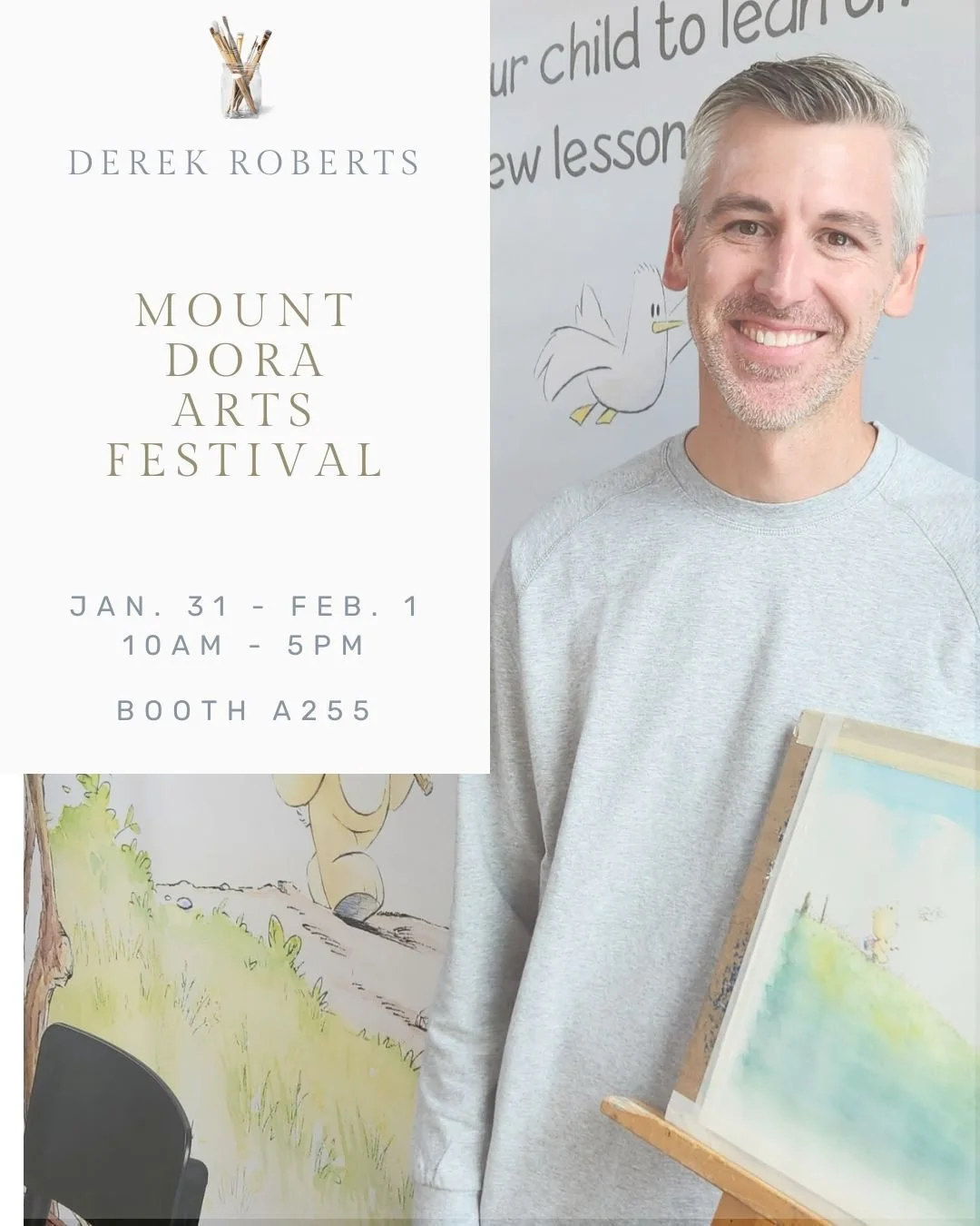 This coming weekend Derek will be featured at the @mtdoracenter4thearts Art Festival!  We absolutely LOVE Mount Dora and all of its hills and beautiful scenery. And the people never cease to amaze us with how far they drive to come to this festival. 