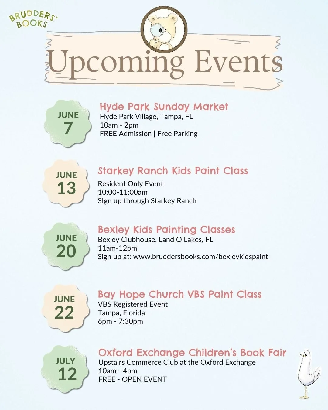 Summer time sweetness!  See you this Sunday at the Hyde Park Village Market from 10am-2pm.  @tampabaymarkets.

Then paint classes the next few weeks around #tampabay.

And in July, get ready for the annual Children's Book Fair at the @oxfordexchange 
