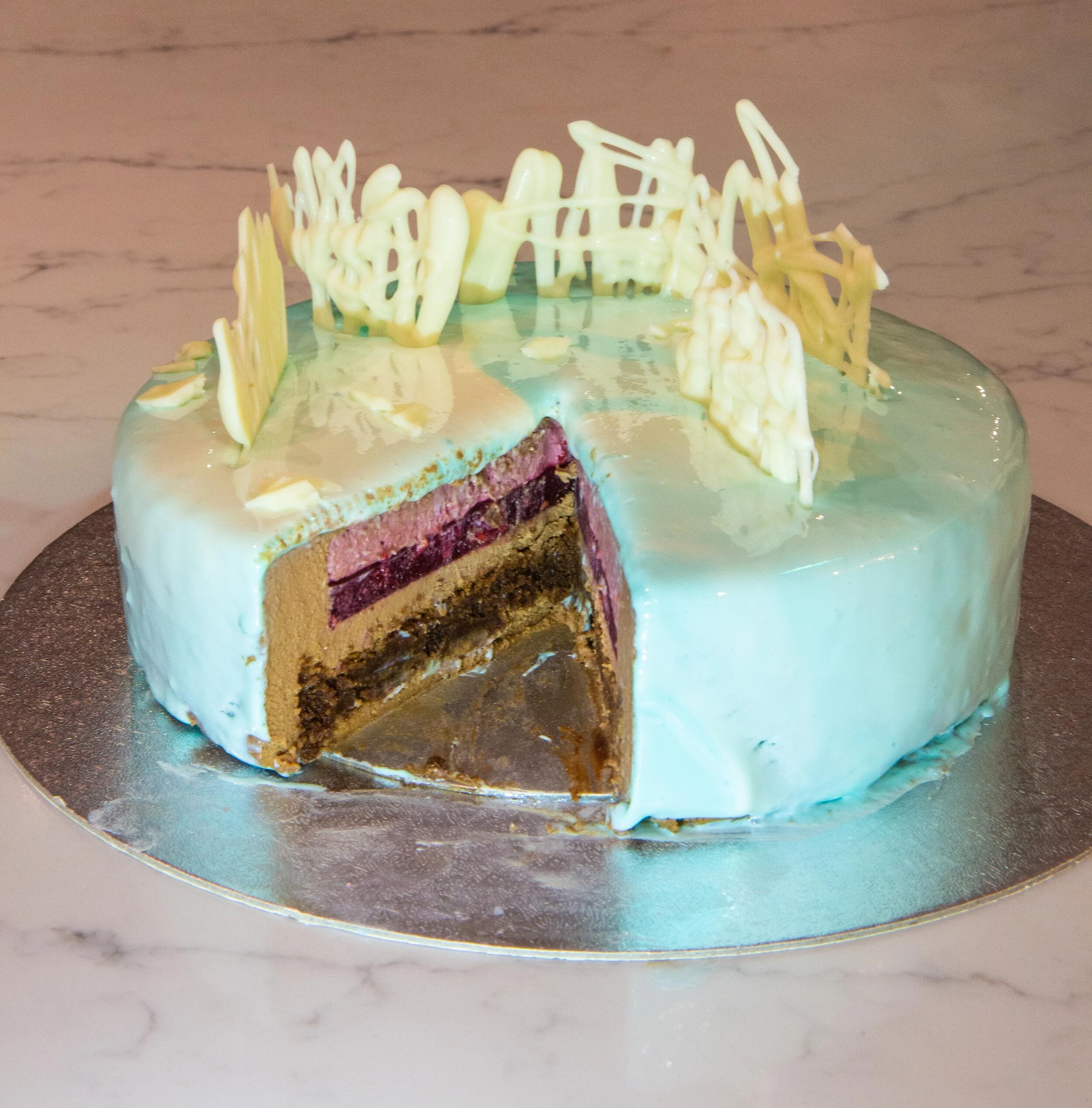 Chocolate and Raspberry Mirror Glaze Cake