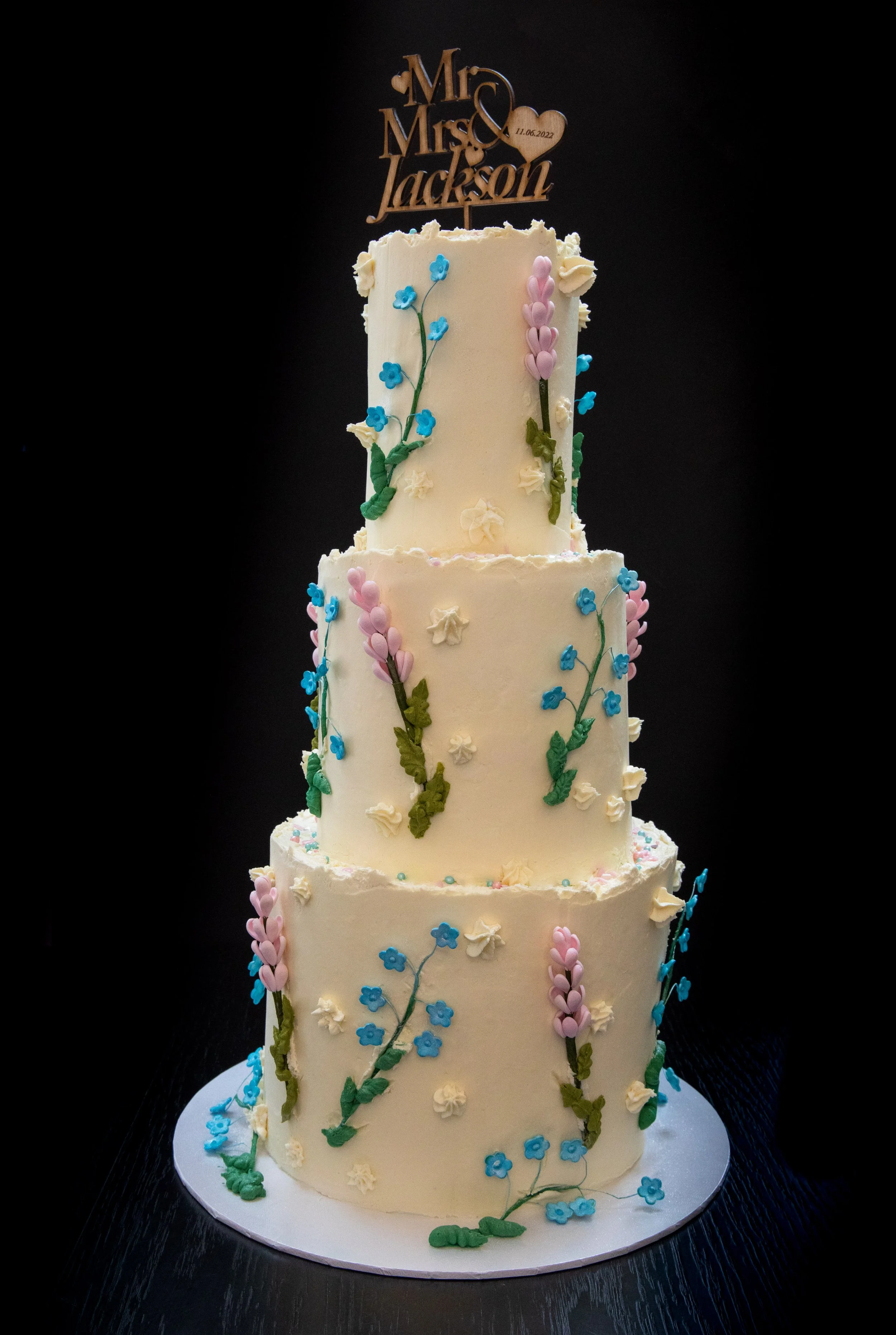 3 Tier Floral Themed Wedding Cake