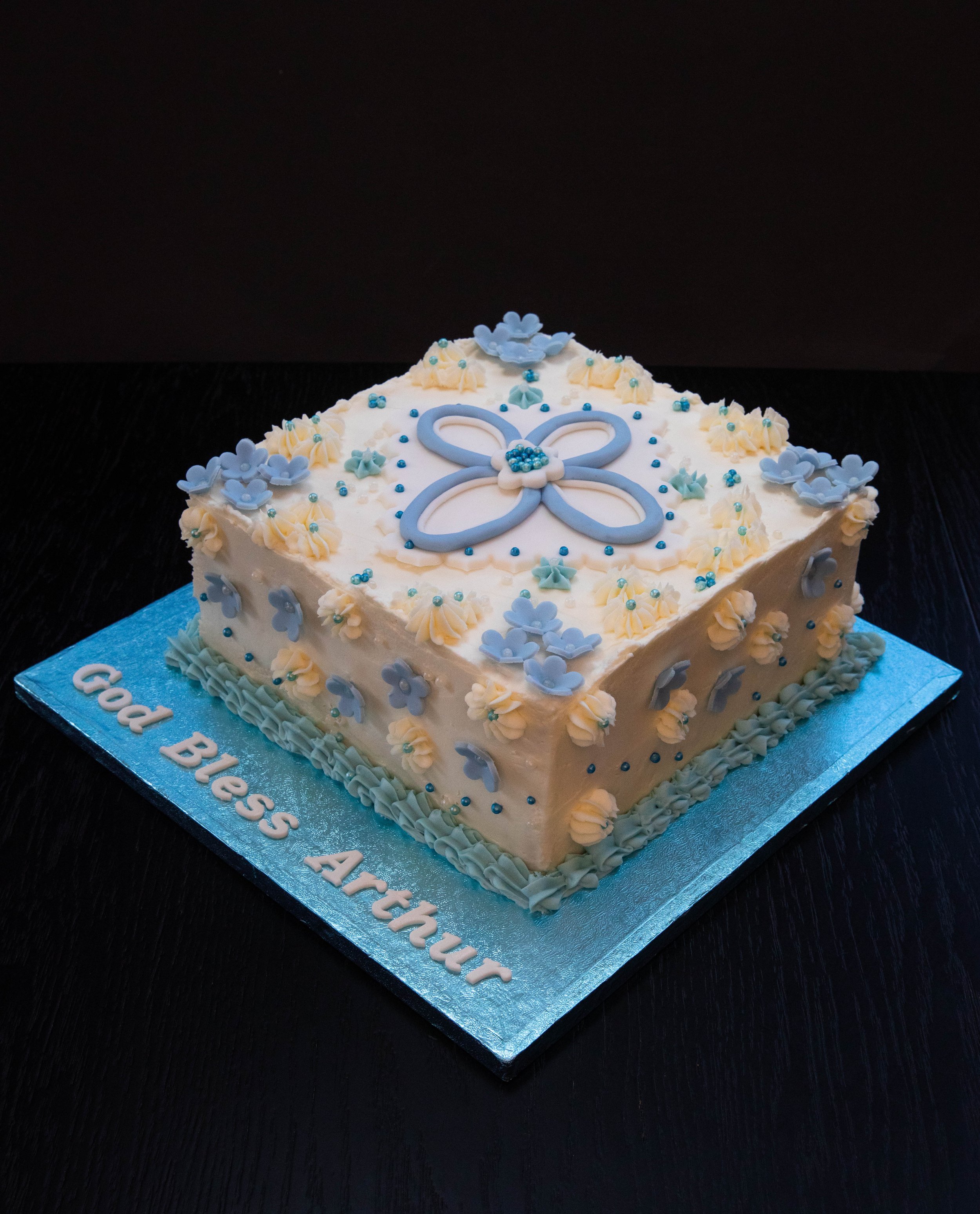 Blue Floral Christening Cake
