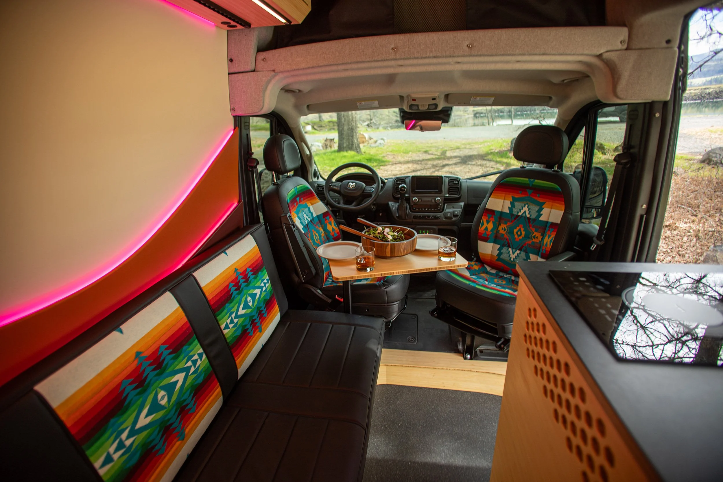Cosmicc adventure van's entertainment area.