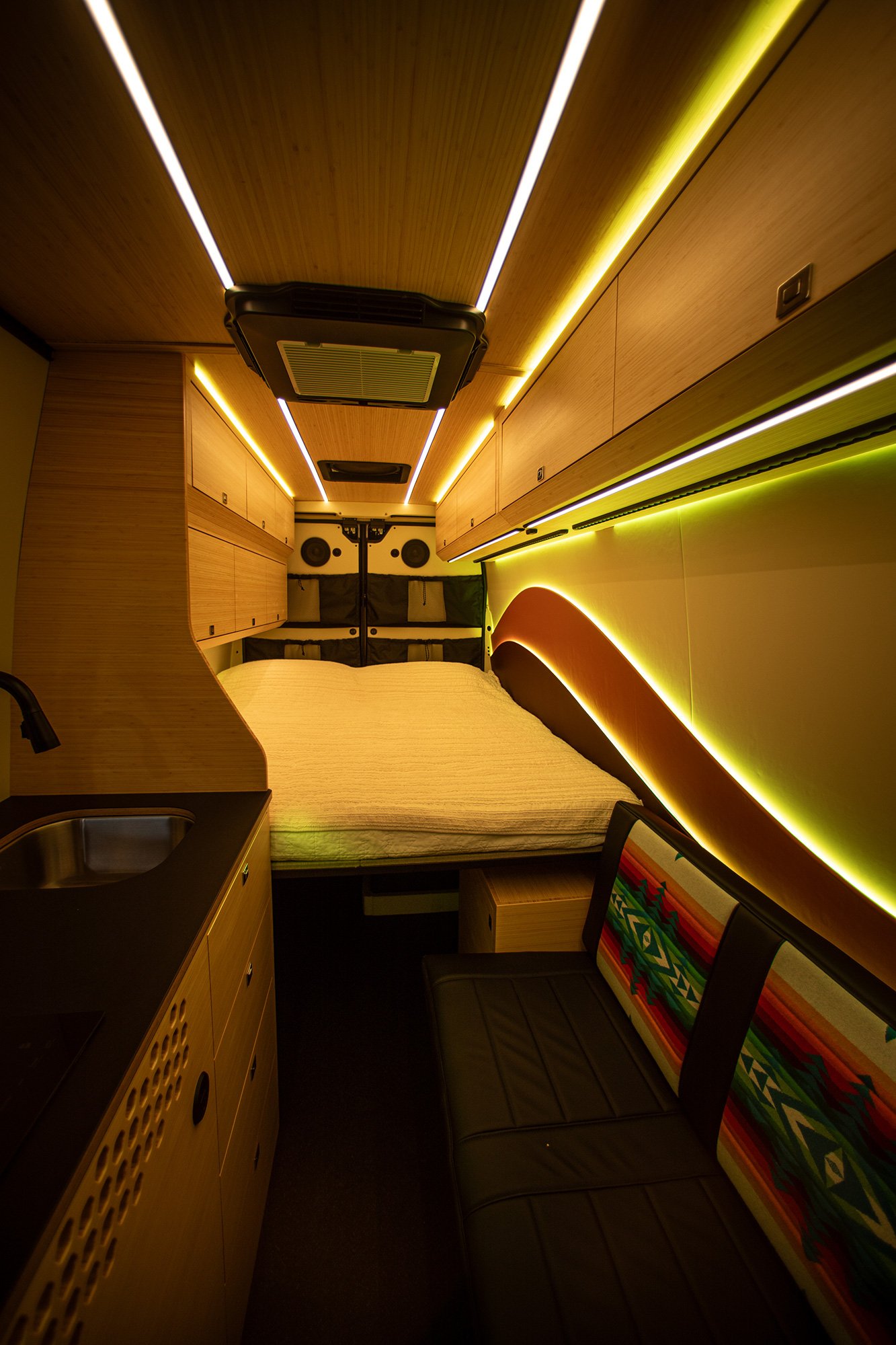 Cosmicc adventure van's bed area.
