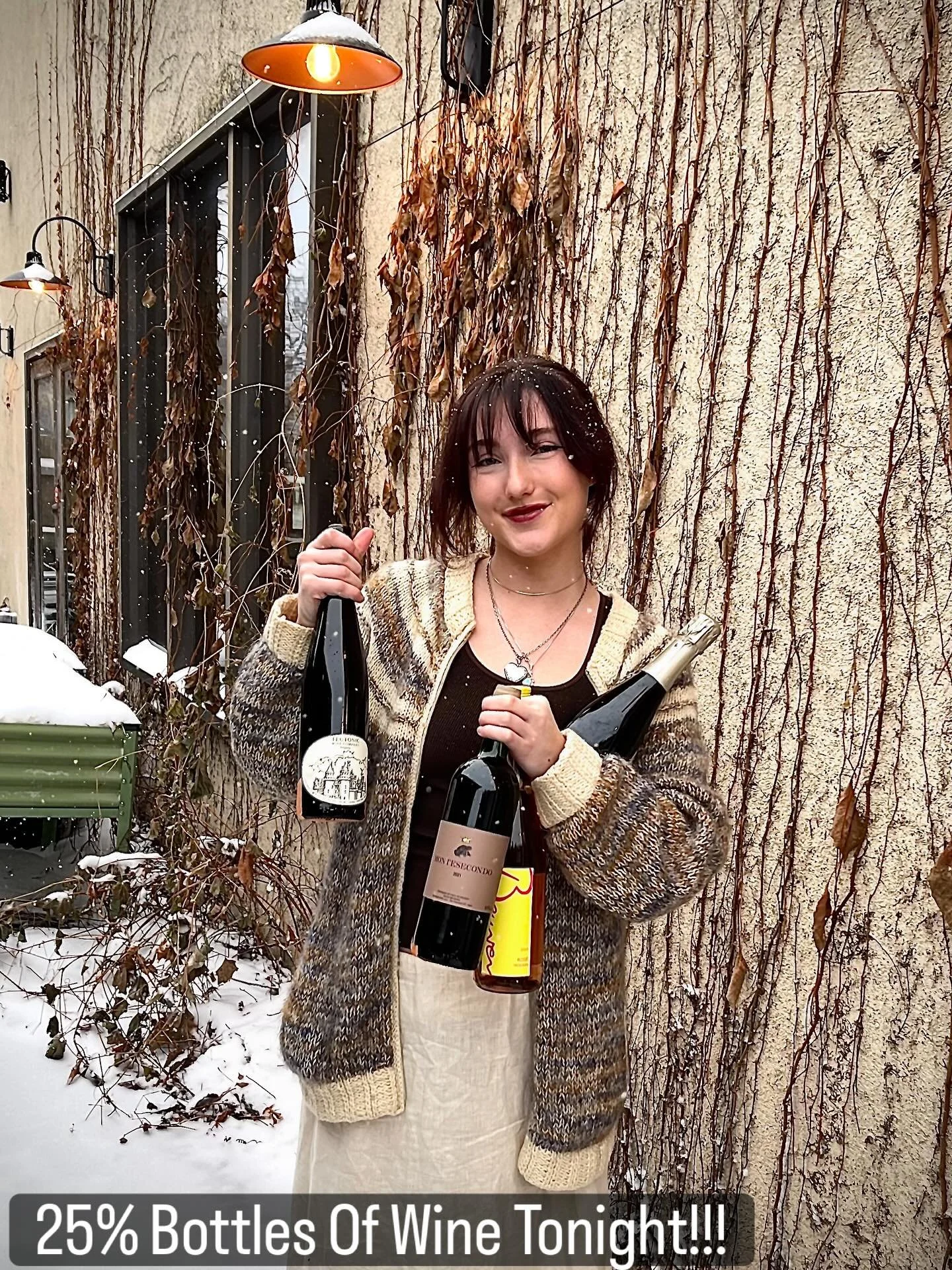 PSA: ALL wine bottles are 25% off TONIGHT ONLY! 🍷✨

Snow&rsquo;s flying, so if you&rsquo;re keeping it local, swing through @thebungalowclubmpls for good food, good wine, and good vibes. ❄️🔥

Stay warm, drink wine.
See ya tonight!