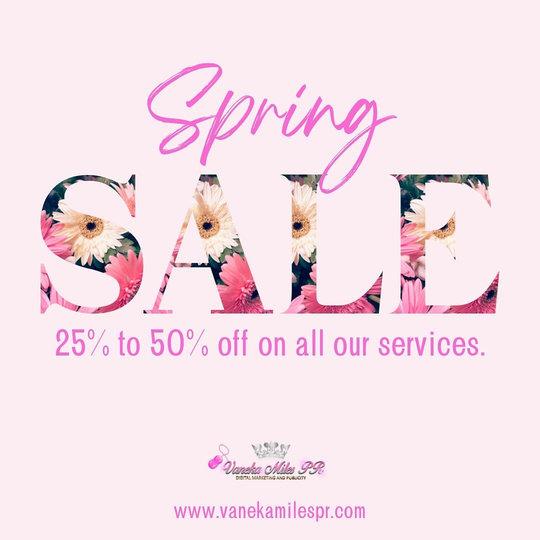 Our subscribers seen it first! #SpringSale 25% - 50% off all Services + Graphics!!! Shop Now at link in our bio, it&rsquo;s also posted below!

https://www.vanekamilespr.com/services

#VanekaMilesPR #BookPromotion #PAServices #AuthorPA #BookPromotion