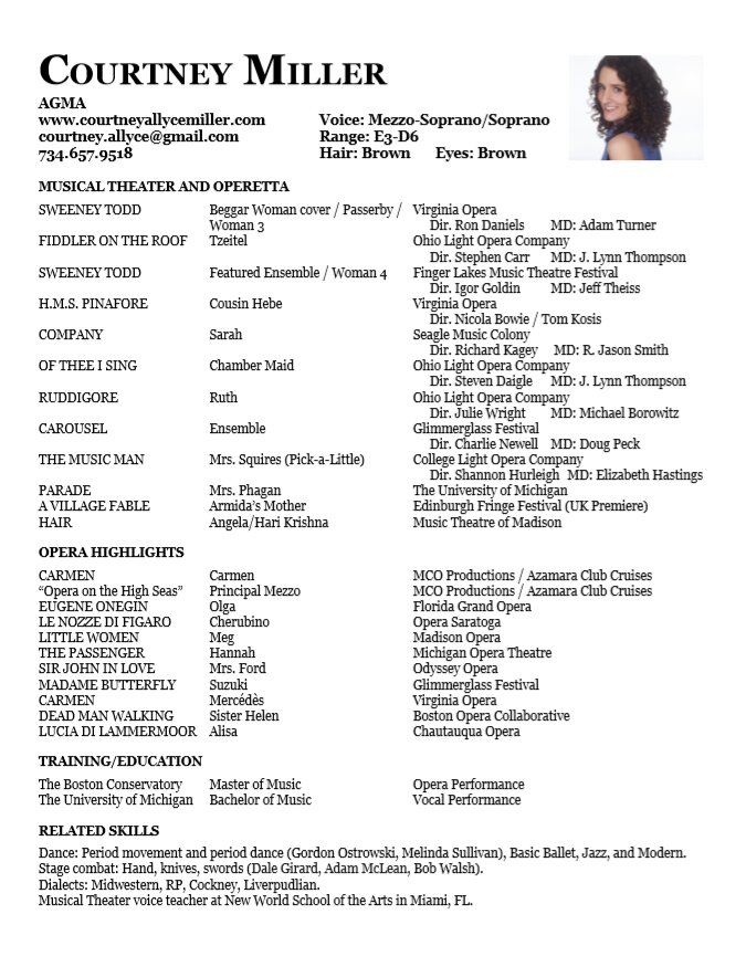 Musical Theater Resume