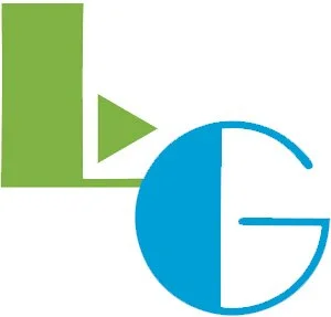 Partial logo with green shapes and a blue circle with the letter G