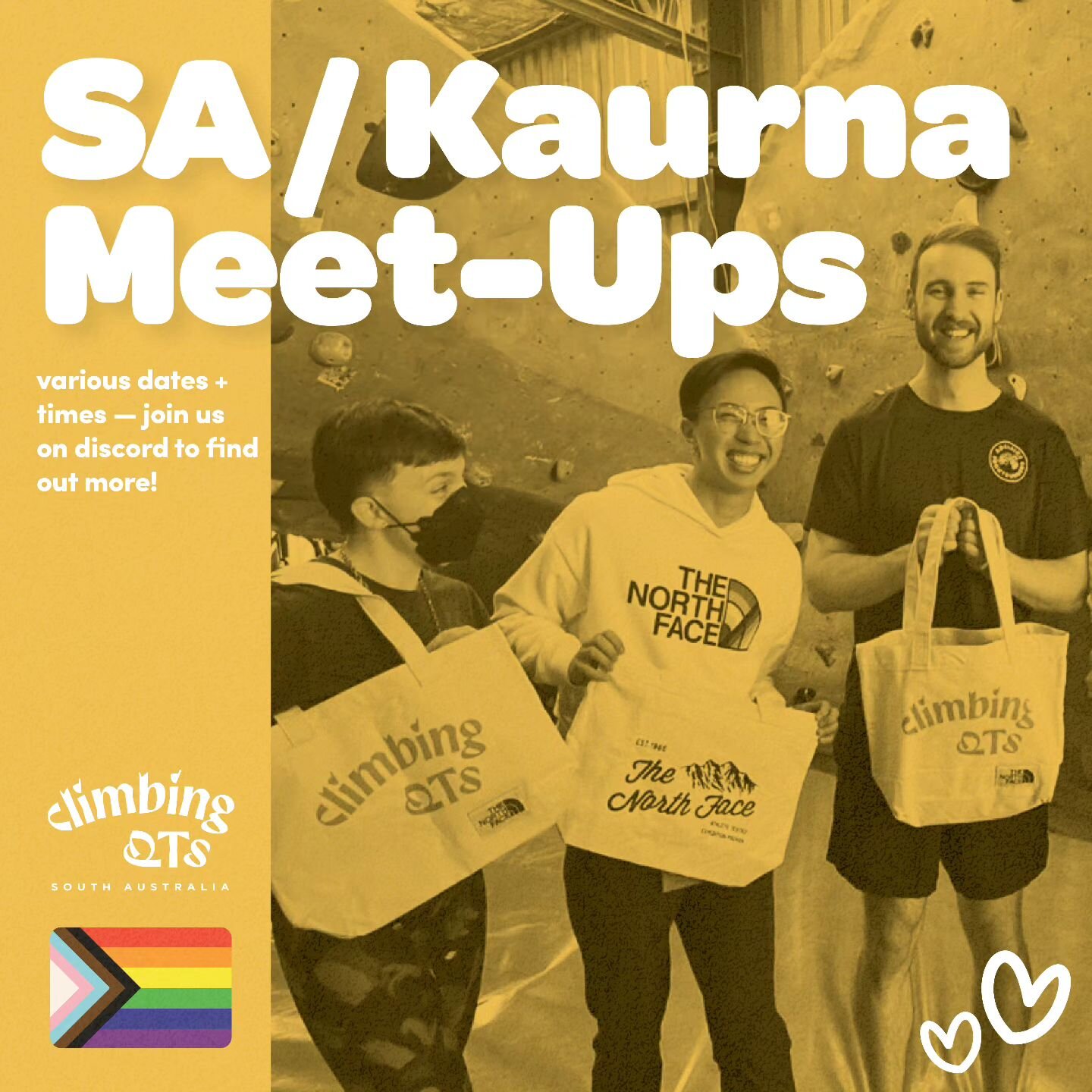 SA Kaurna meet-up this Sunday 28th 🌟🌟🌟

🍀 Where: Beyond Bouldering, Kent Town
When: Sunday, 9:30 - 11:30am (ACDT)

🍄 What to bring: A drink bottle and a snack (climbing is hungry work!)

Skill level: Beginner - no experience necessary! Never tri