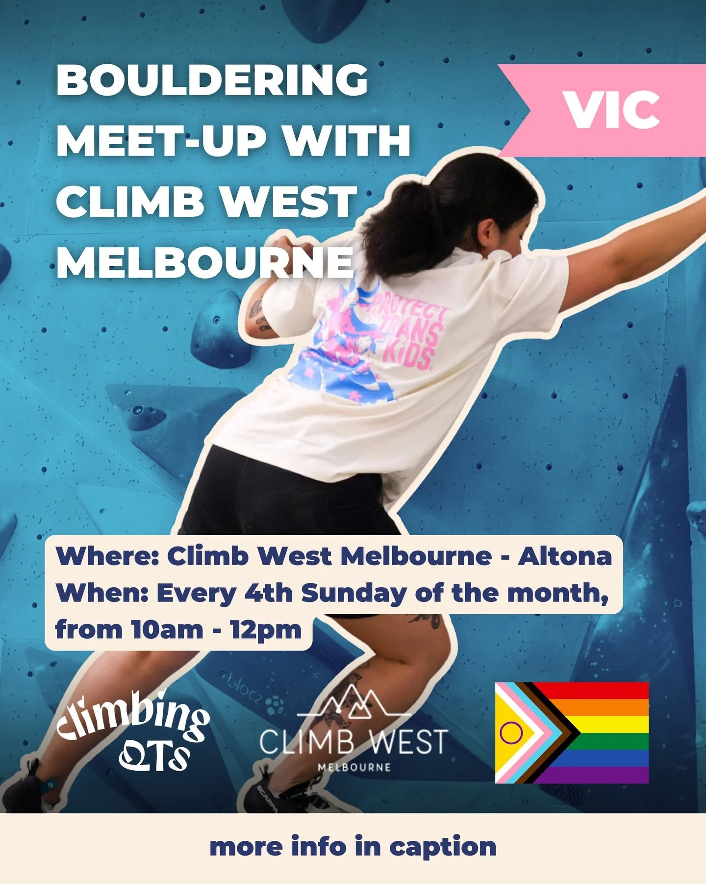 Calling all Naarm/VIC QTs! It&rsquo;s time to run it back with another monthly bouldering meet-up, with our wonderful and long-time friends at @climbwestmelbourne 🏳️&zwj;⚧️

This social climbing meet-up is just one of our many events where can you g