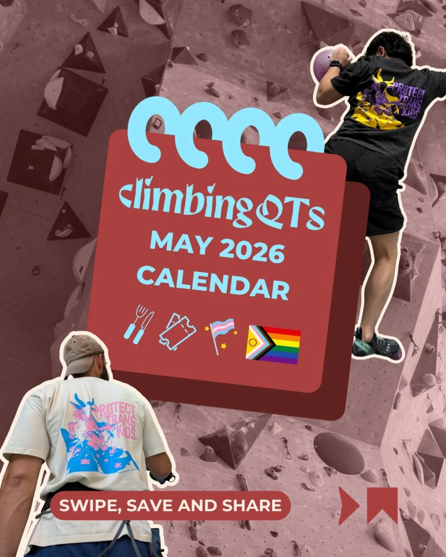 It&rsquo;s time for the May calendar QTs! We&rsquo;re a short while away from Pride Month (June) and our annual pride parties so stay tuned for future info 🤩

A few announcements to note:

- For our Naarm/VIC QTs, our meetup at @climbwestmelbourne  