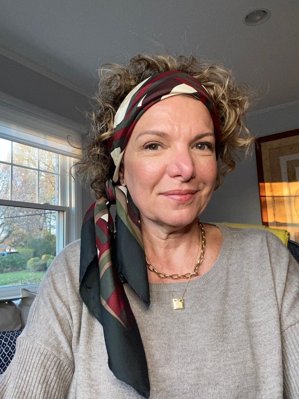 3 different ways of wearing a scarf during video calls - head scarf - Marcia Crivorot Personal Stylist NY.jpeg