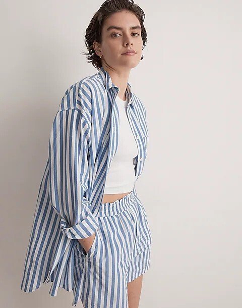 Summer Trend - Short Sets - Marcia Crivorot Personal Stylist NJ CT NY Virtual Consultation - Model wearing Madewell Signature Poplin Oversized Shirt.jpeg