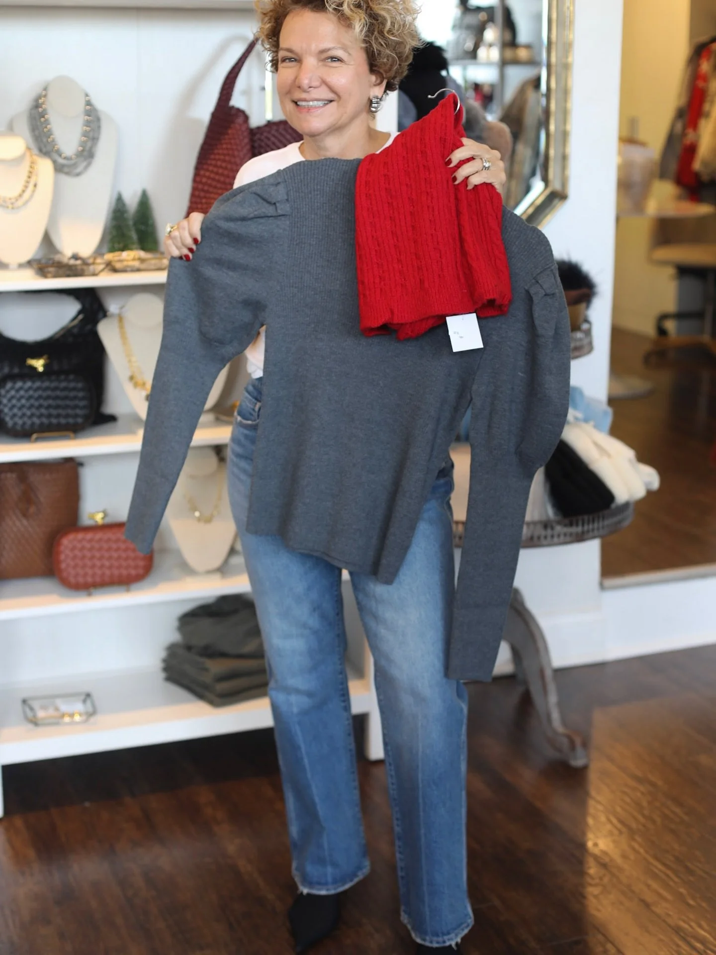 How to add color to your winter outfits if you prefer neutrals

If you love neutrals, gray is the easiest foundation to start with.

Adding a pop of color &mdash; like red, instantly brings life to the outfit without feeling loud.

I love gray + red 