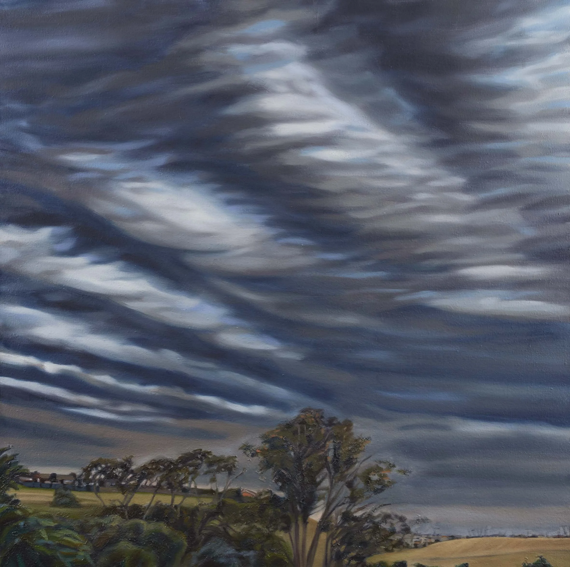   Waves , 90 × 90 cm oil and thread on canvas, 2025                  photo by Narelle Wilson 