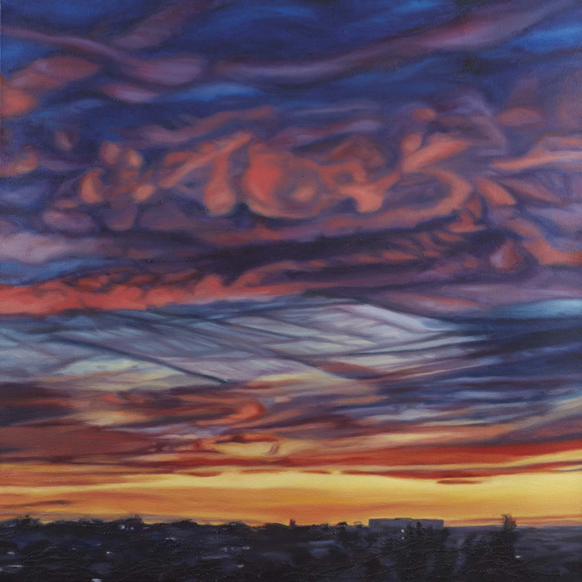   Tracers , 90 × 90 cm oil and thread on canvas, 2025                photo by Narelle Wilson 