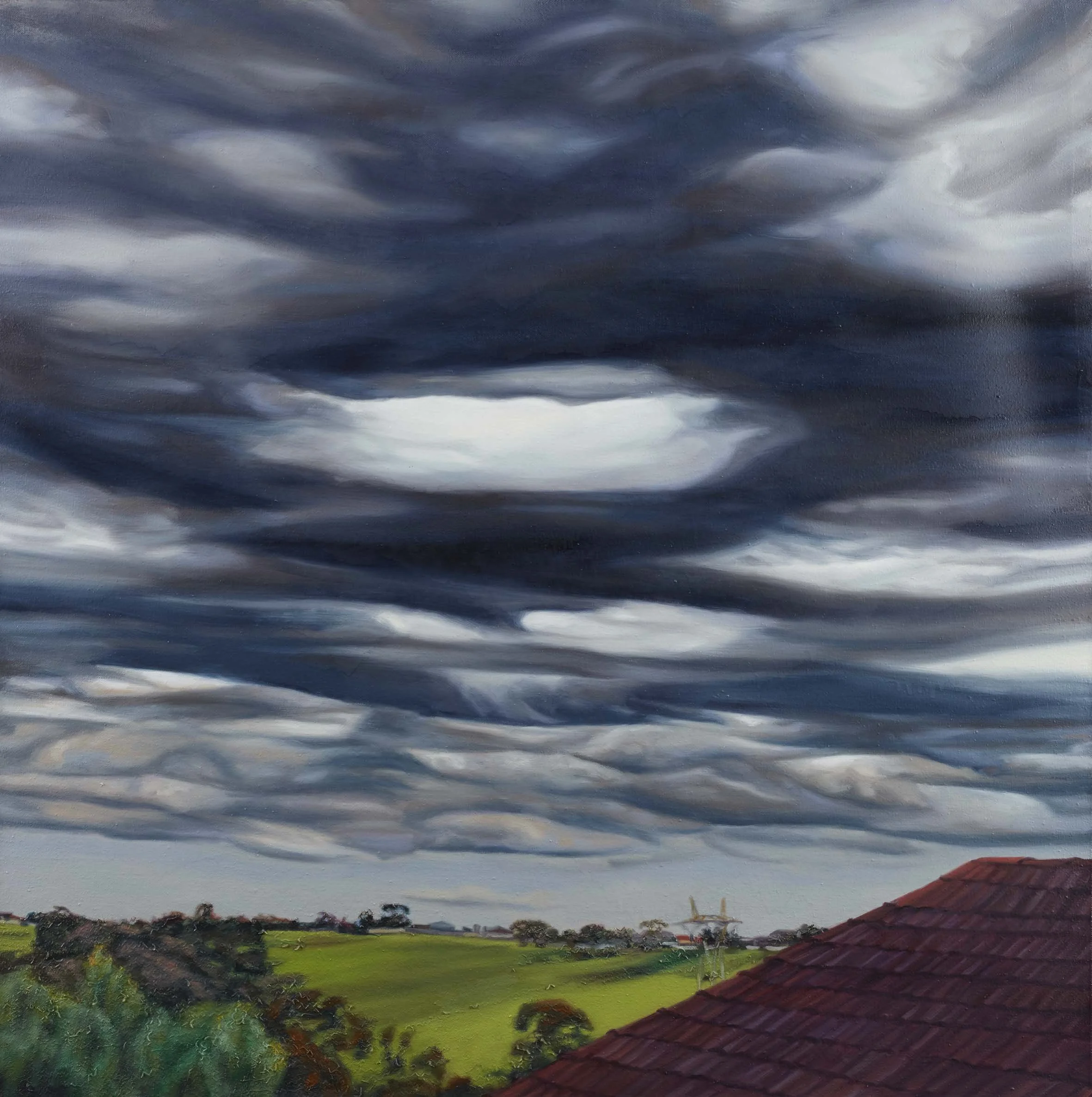   Mesh , 90 × 90 cm oil and thread on canvas, 2025                    photo by Narelle Wilson 