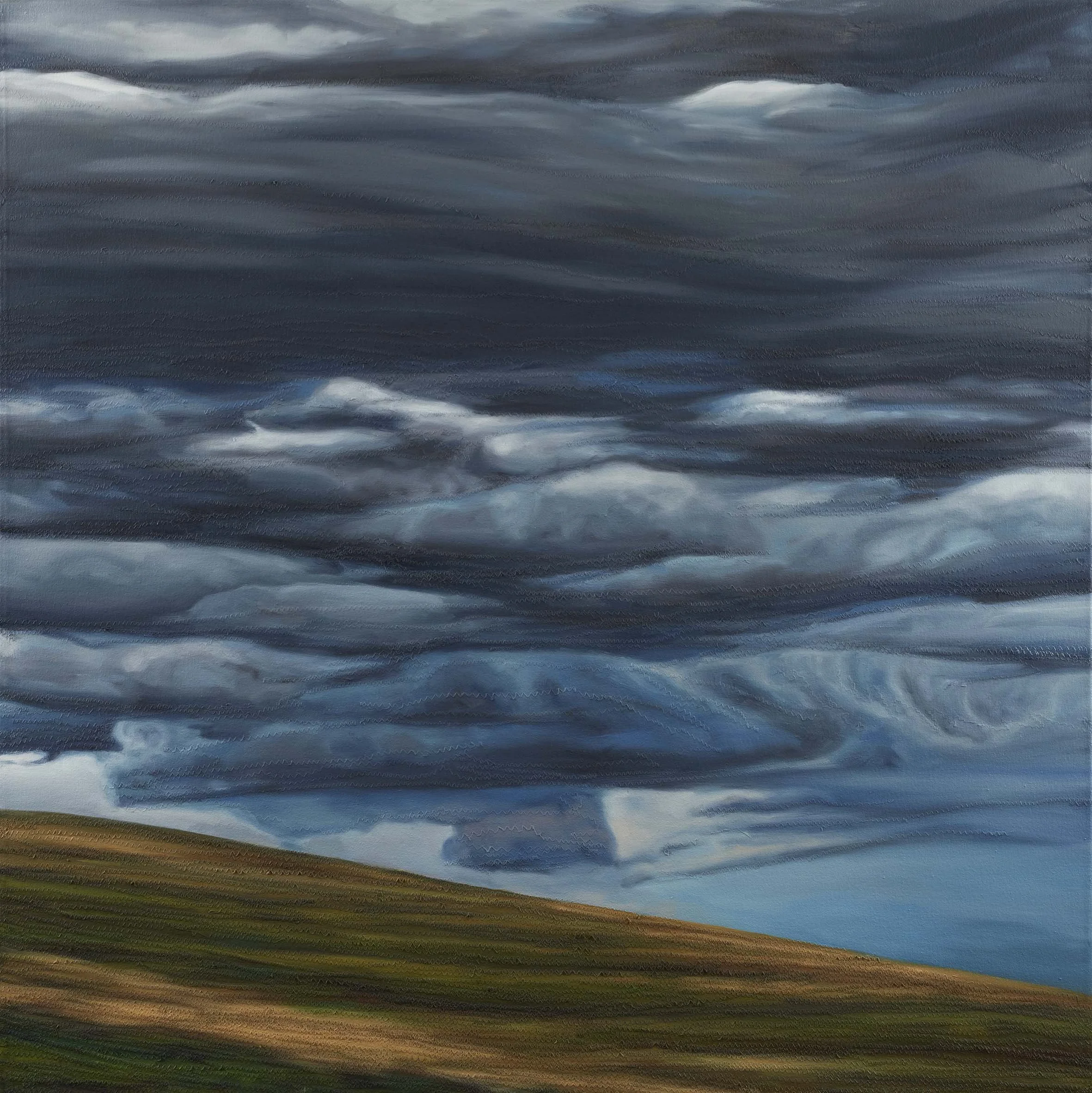   Scud , 90 × 90 cm oil and thread on canvas, 2024                     photo by Narelle Wilson 