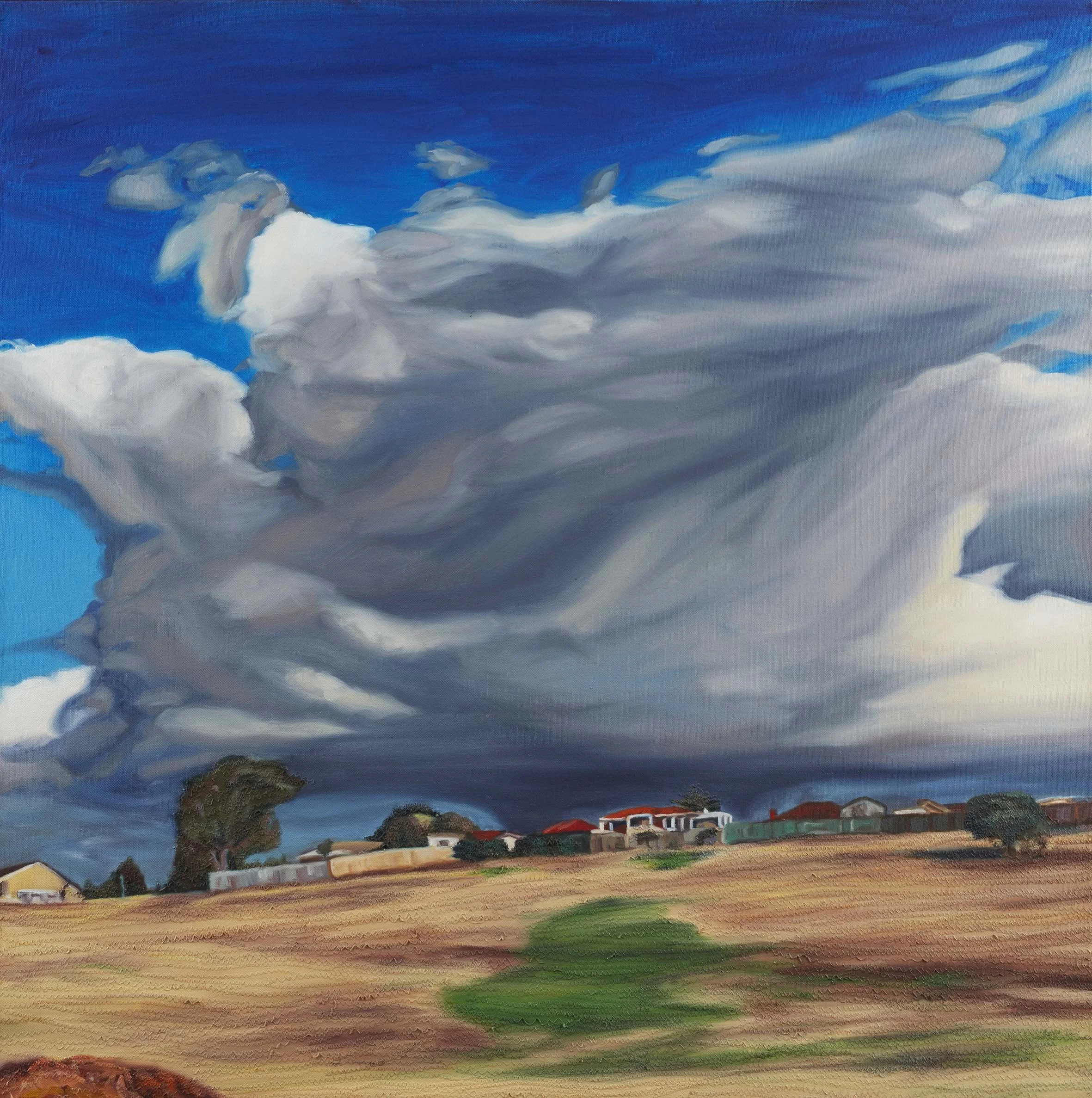   Blast , 90 × 90 cm oil and thread on canvas, 2019                      photo by Narelle Wilson 