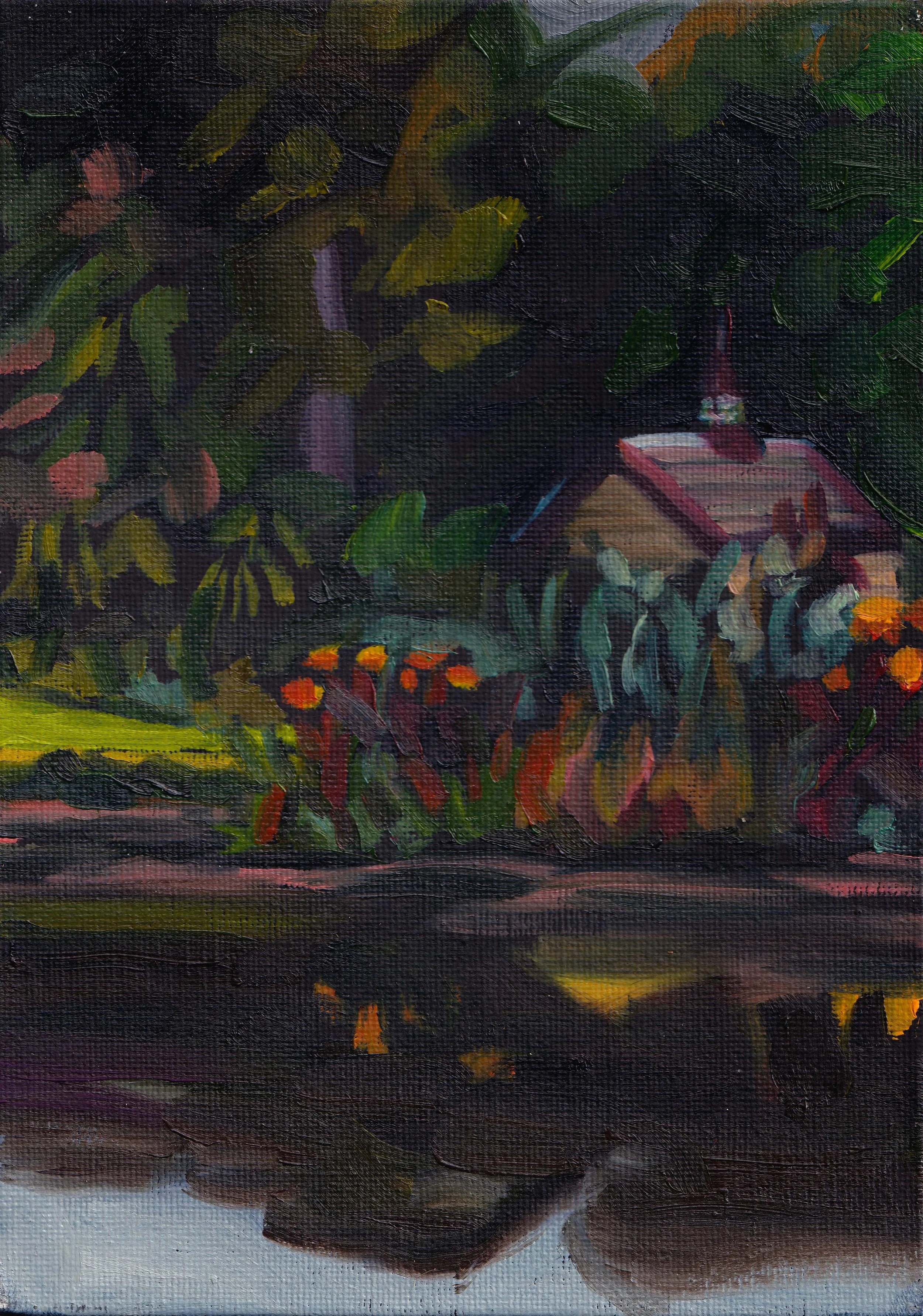  Across the Pond, 20 × 15 cm, oil on canvas card, 2025 