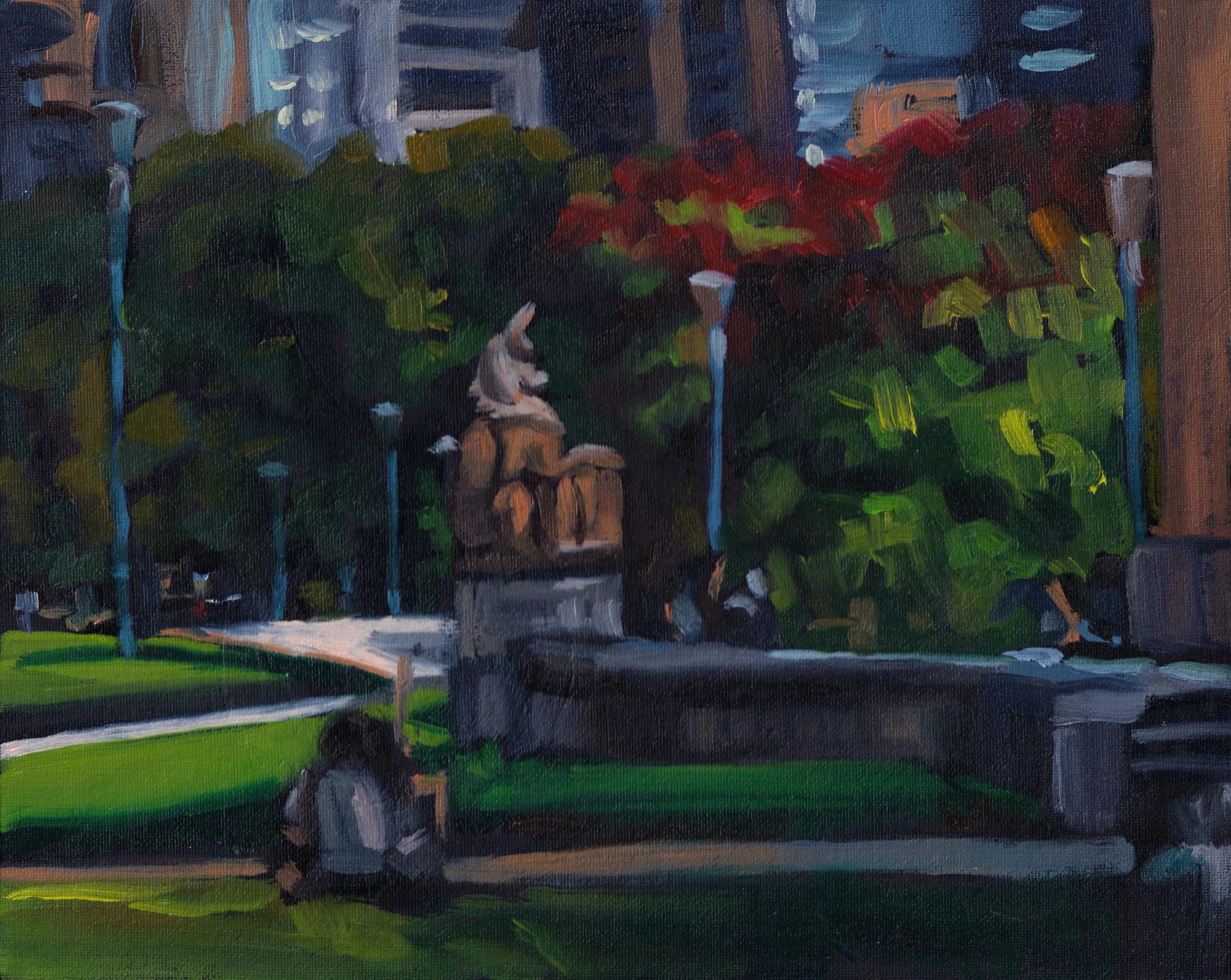   Monument in the Domain , 20 × 25 cm, oil on canvas board, 2025 