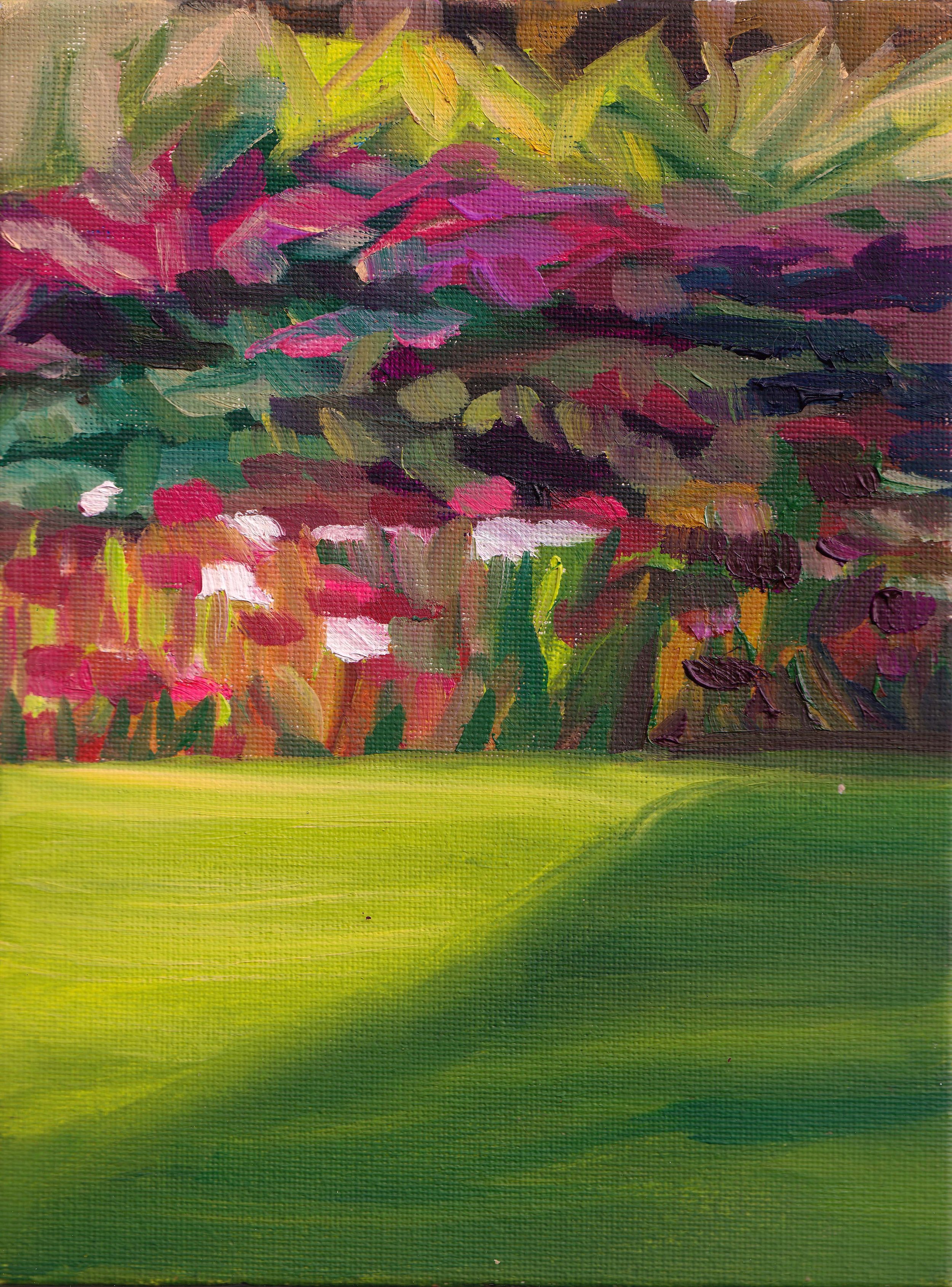   Pioneer Women’s Memorial Garden IV , 20 × 15 cm, oil on canvas card, 2025 
