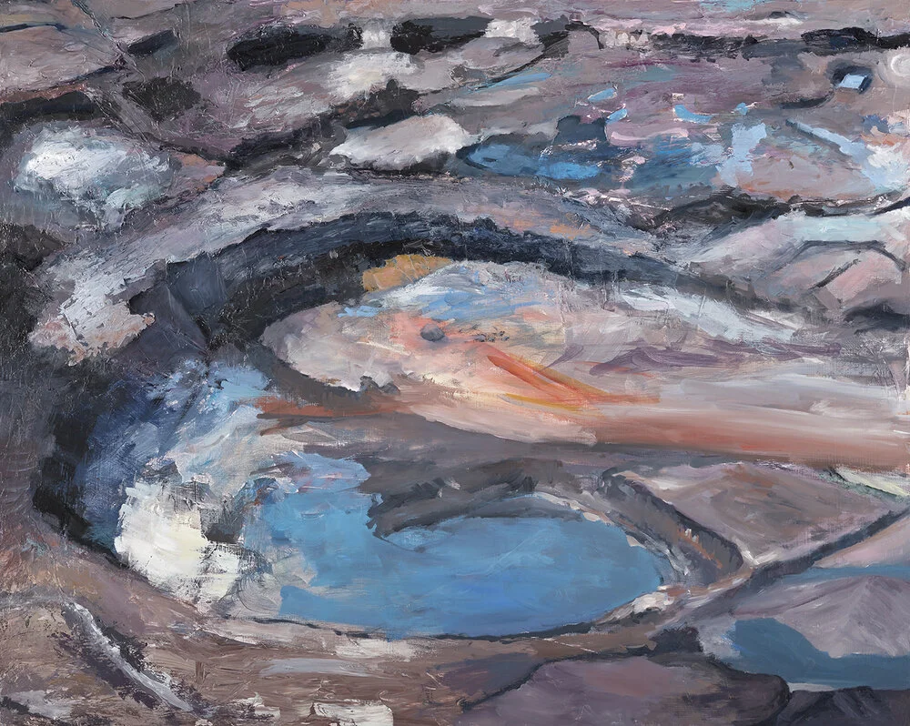 Extraction acrylic, molding paste, and oil on panel, 24 x 30 inches