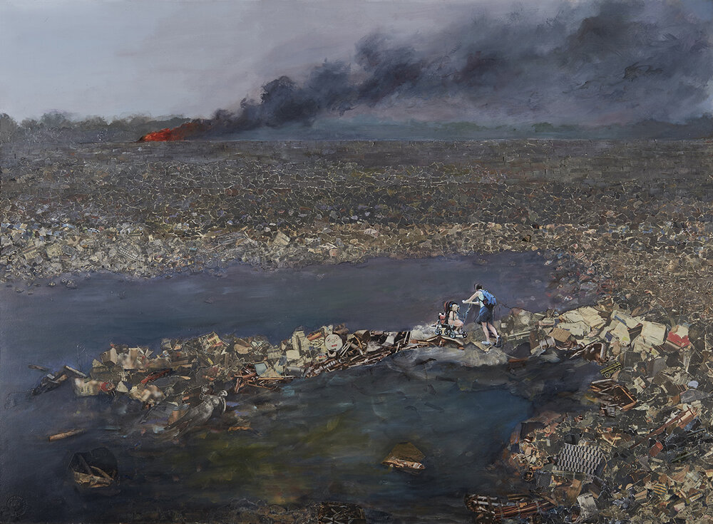   Maternal Wasteland,   oil and collage on paper,  22 x 30 inches. 