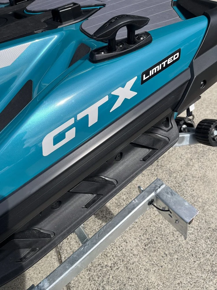 Sea-Doo GTX Limited model name decal on the hull, showing where model name graphics are printed