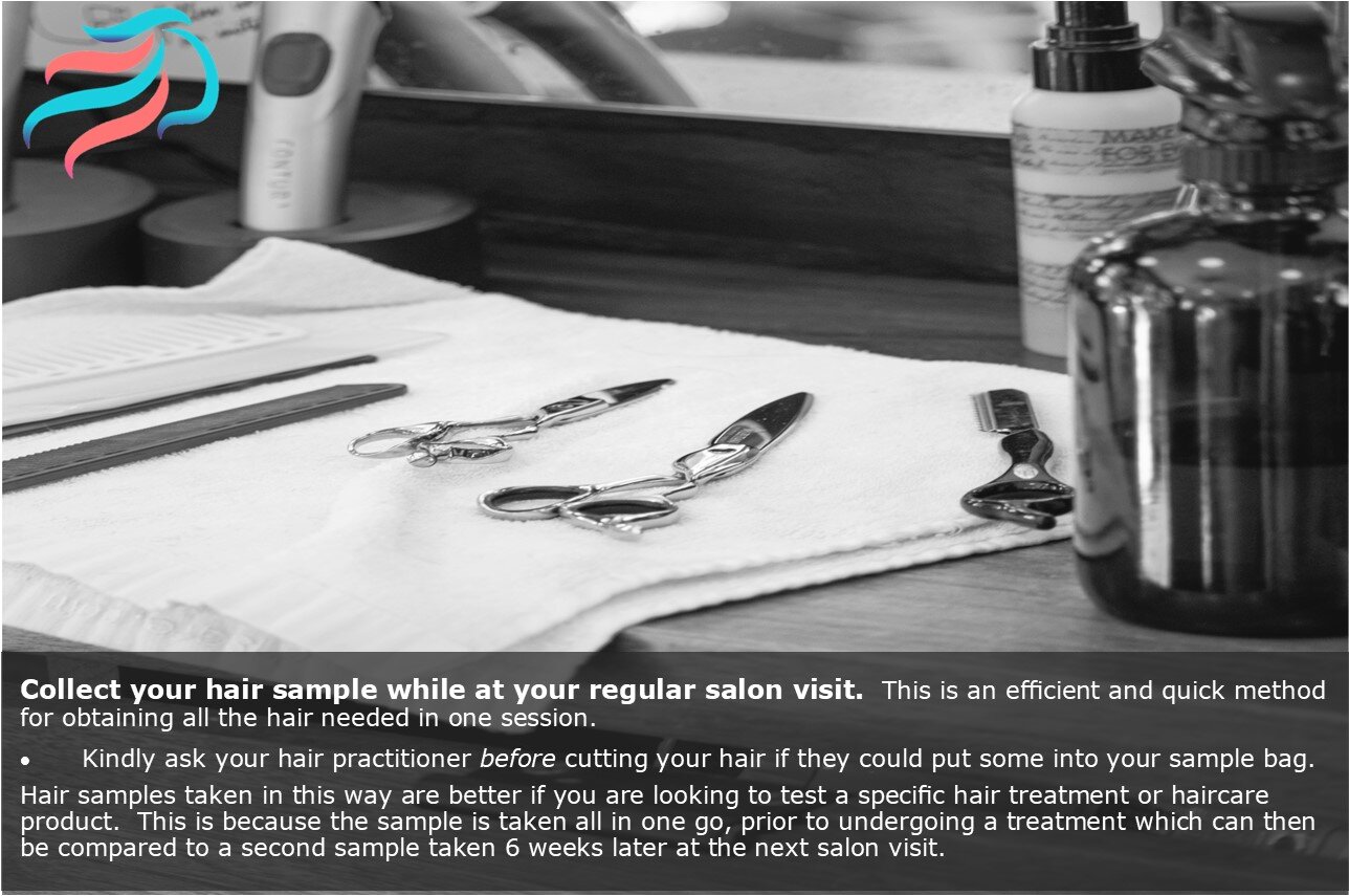 How to take hair samples when visiting a salon or barber for use in hair health and hair type assessments and tests.