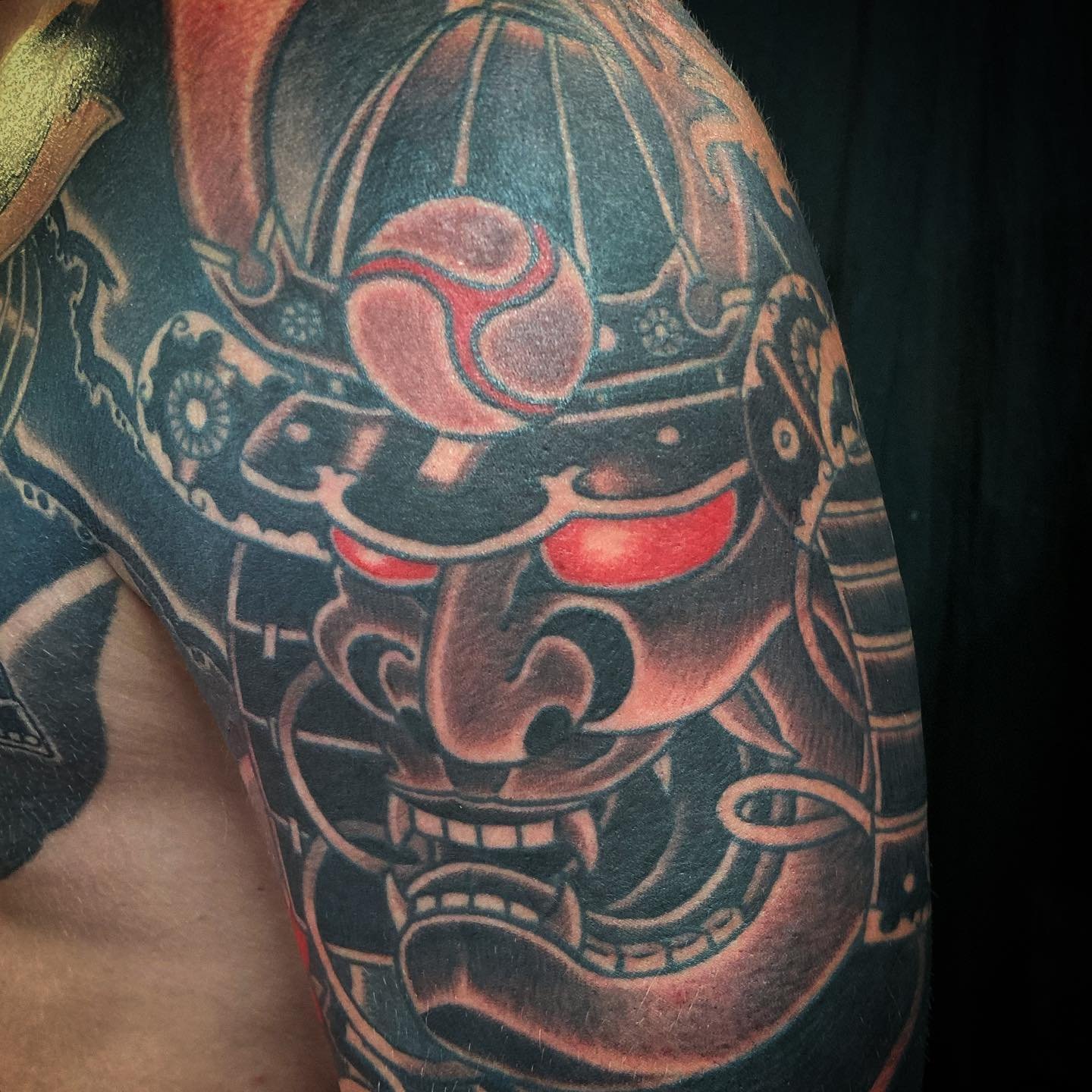 Samurai helmet in tattoo style isolated on white Vector Image