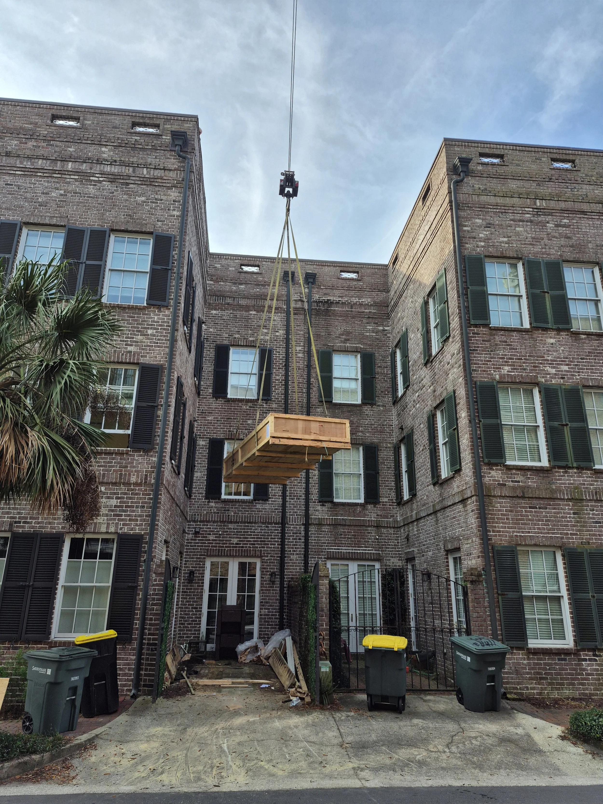 Craning the hatch up to the roof