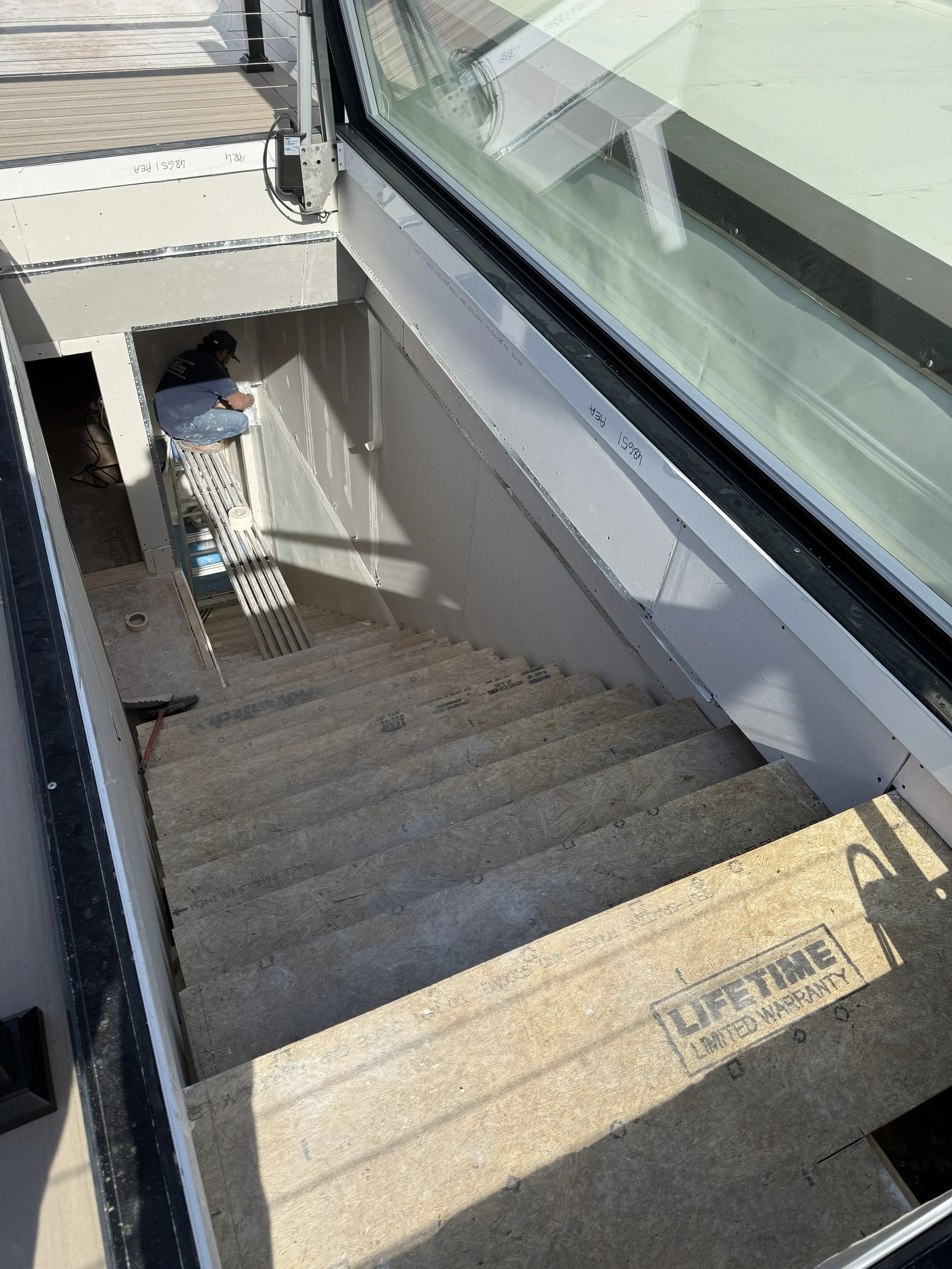 Looking down into the open hatch