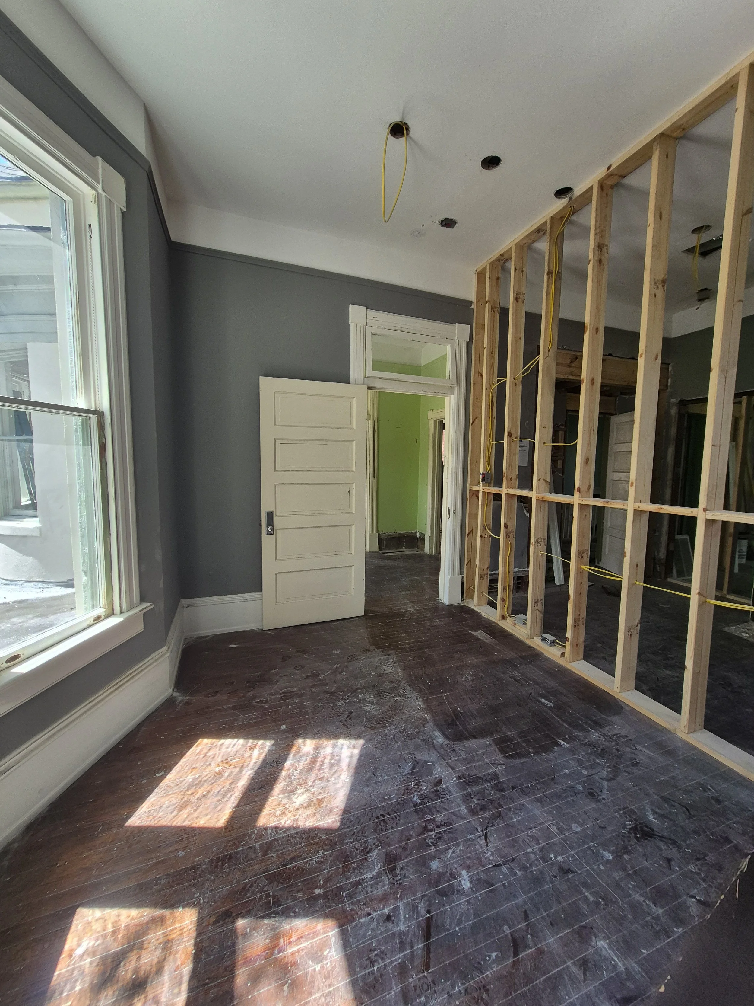 New walls placed to allow orignal trim to remain