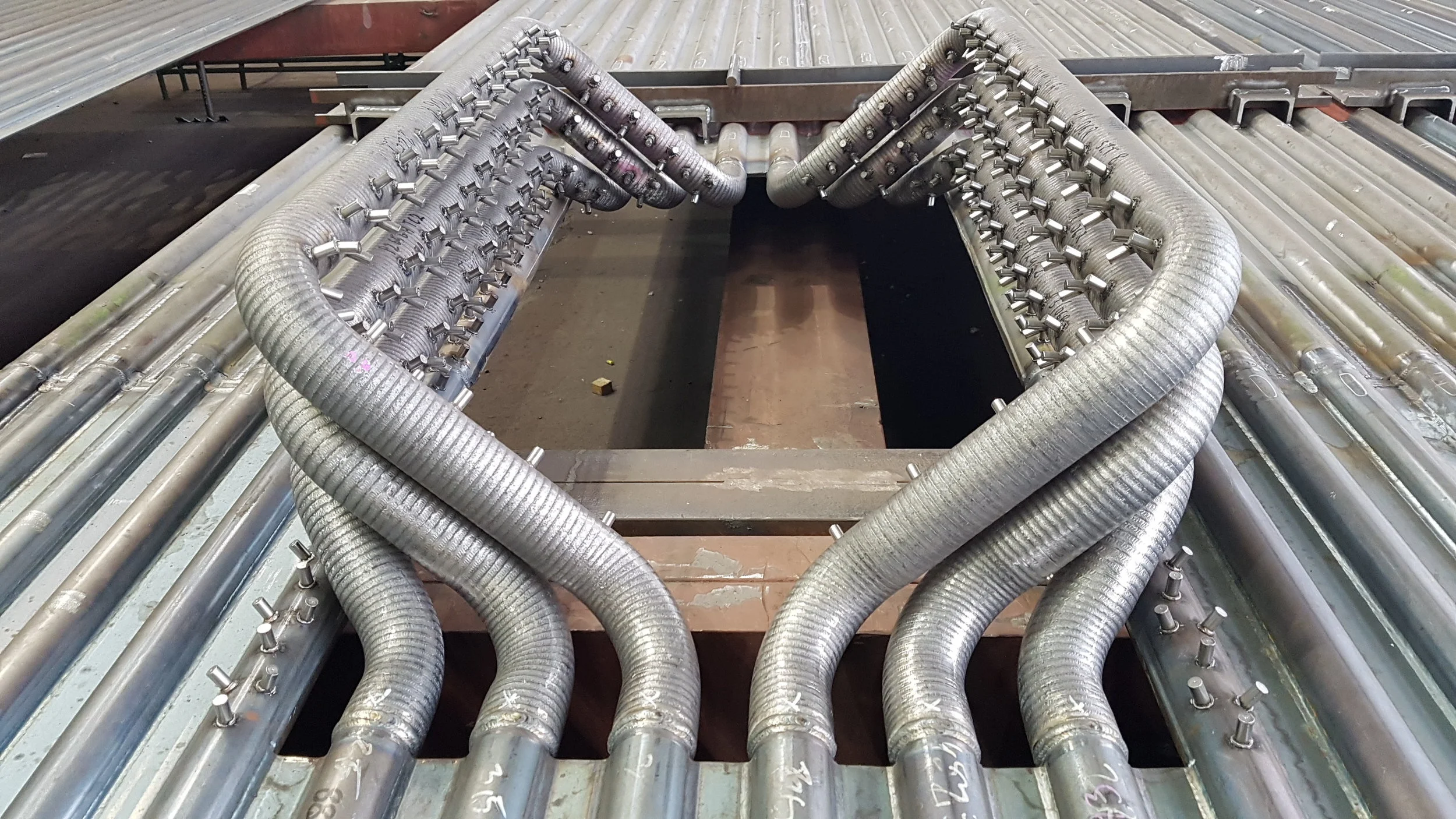 Boiler panel trial assembly at Rafako workshop in Poland