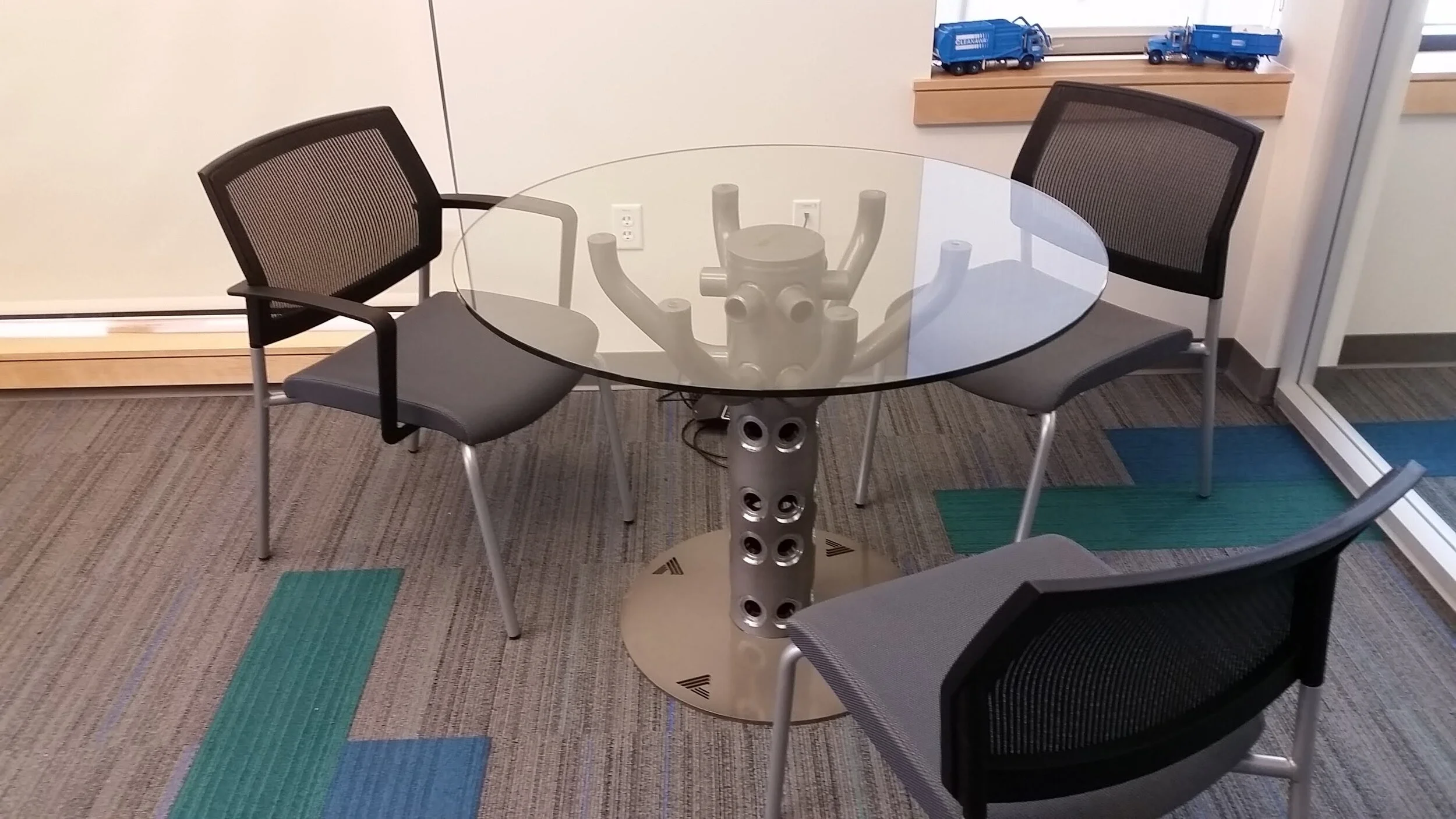 New office meeting table for CEO made from boiler header