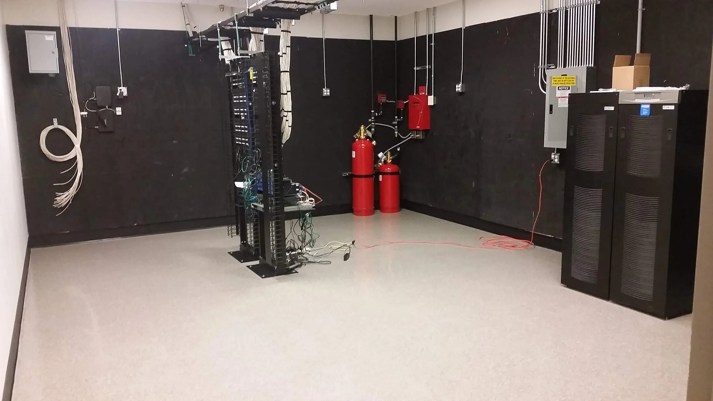 New server room powered up and ready for relocation of servers from old office over night