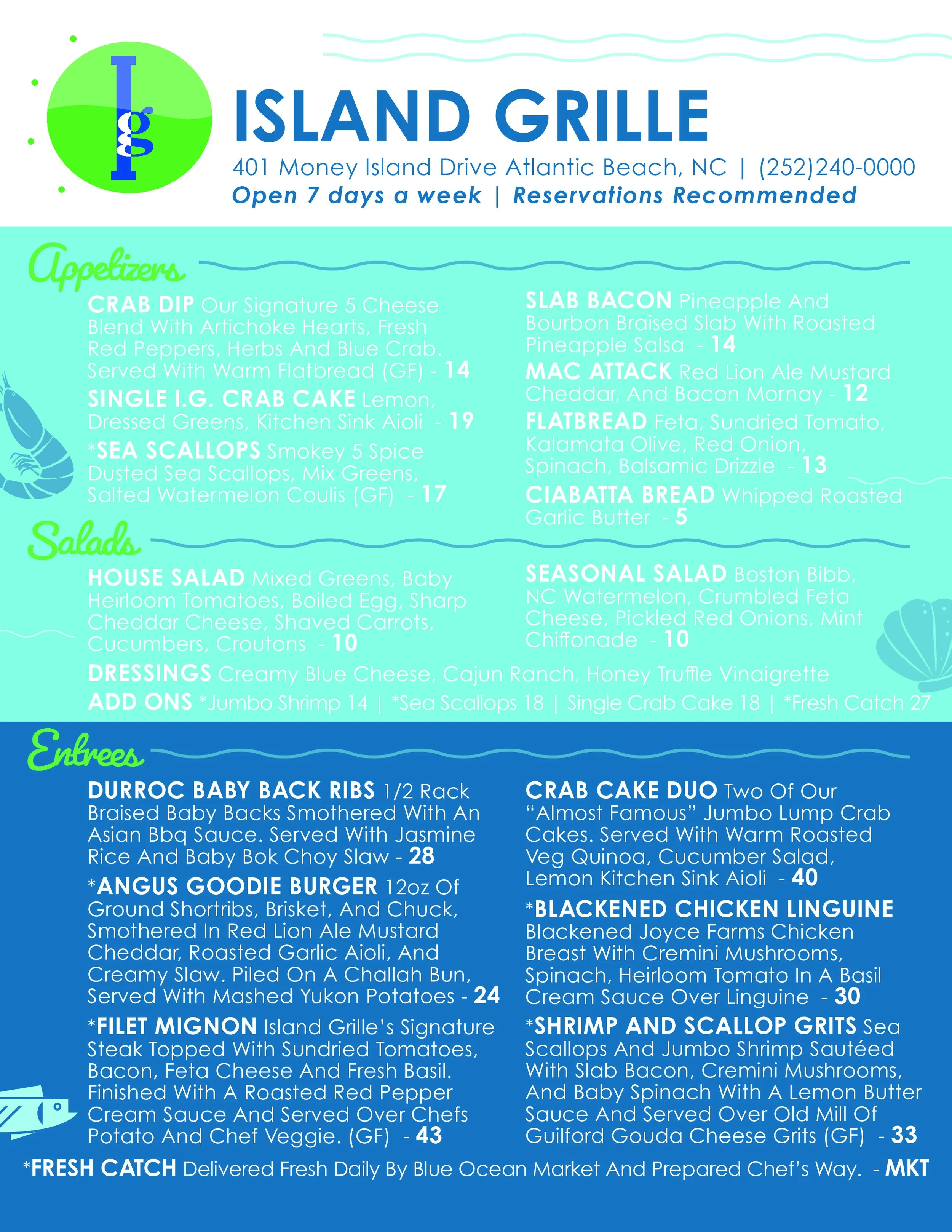 Current Dinner Menu — Island Grille