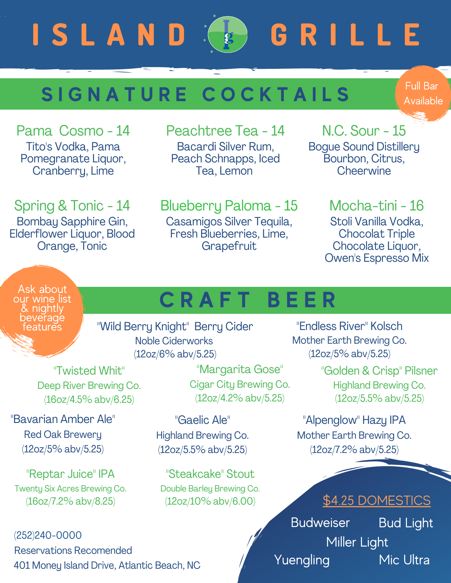 Menu overview — Island Grille