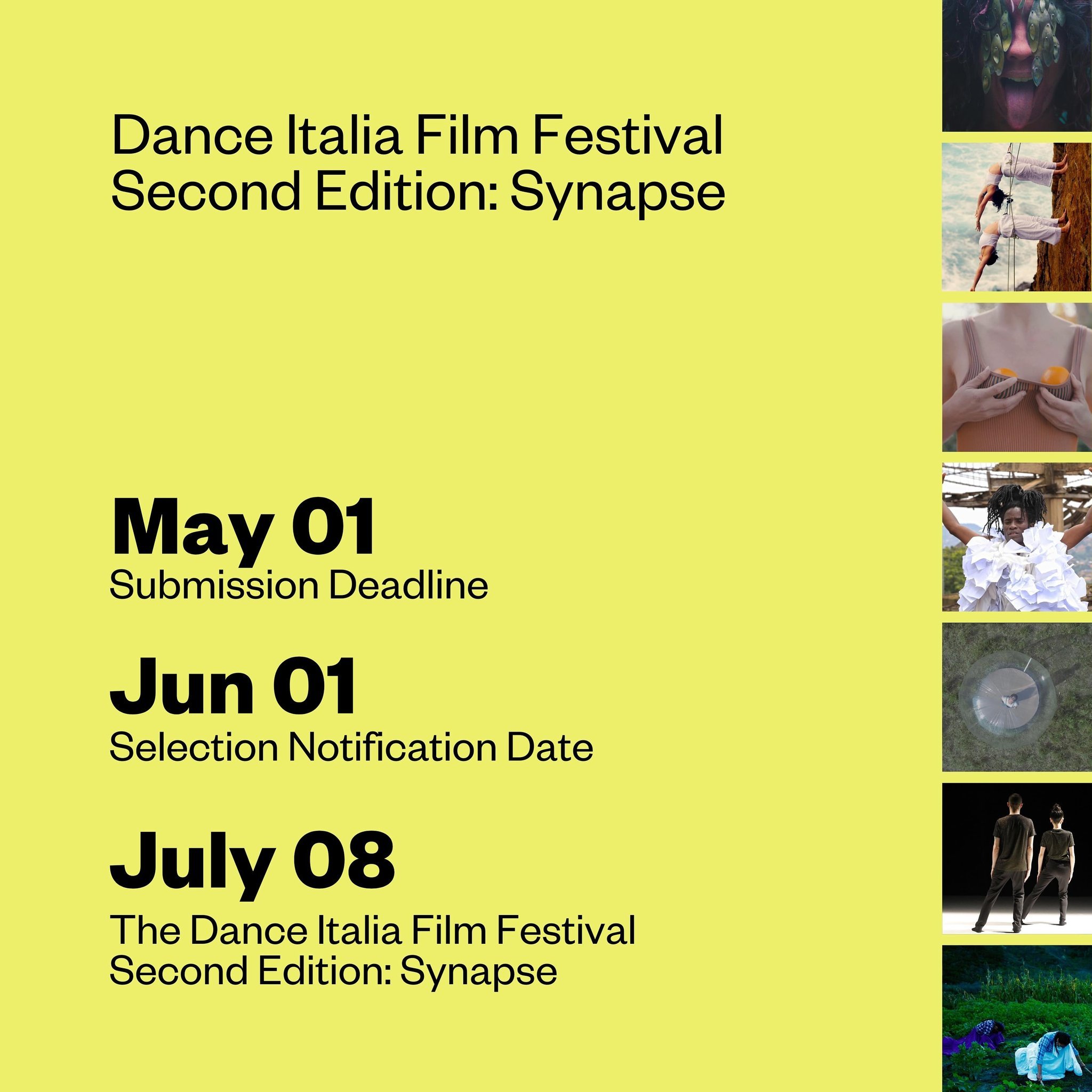 🚨 Only 1 more day to submit your work to our upcoming film festival*! 

Rules &amp; Terms

1. All dance films 15 minutes or less will be considered. We are interested in work that centers dance and movement as primary content.

2. Films must have be