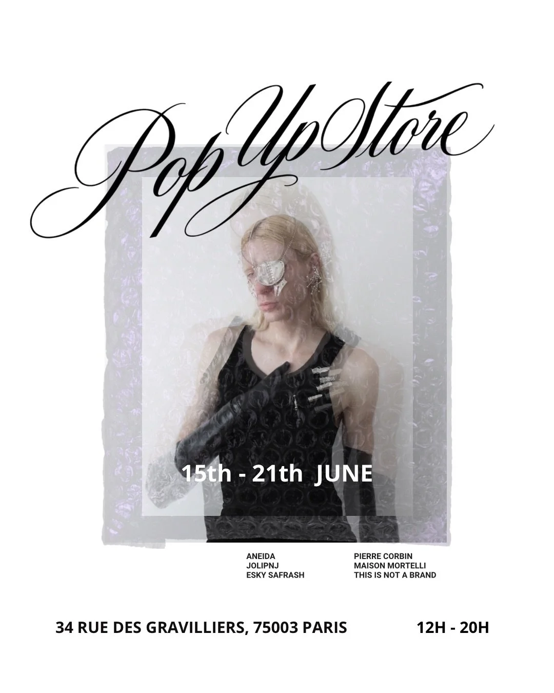 POP UP ALERT 
When: 15th-21th of June 
Where: 34 rue des gravilliers, 75003 PARIS 
OPEN EVERYDAY FROM 12H-20H 

Designers: 
@aneidajewelry 
@eskysafrash 
@jolipnj 
@pierrecorbin_ 
@maisonmortelli 
@tired_archive 

Can&rsquo;t wait to see you all !!! 